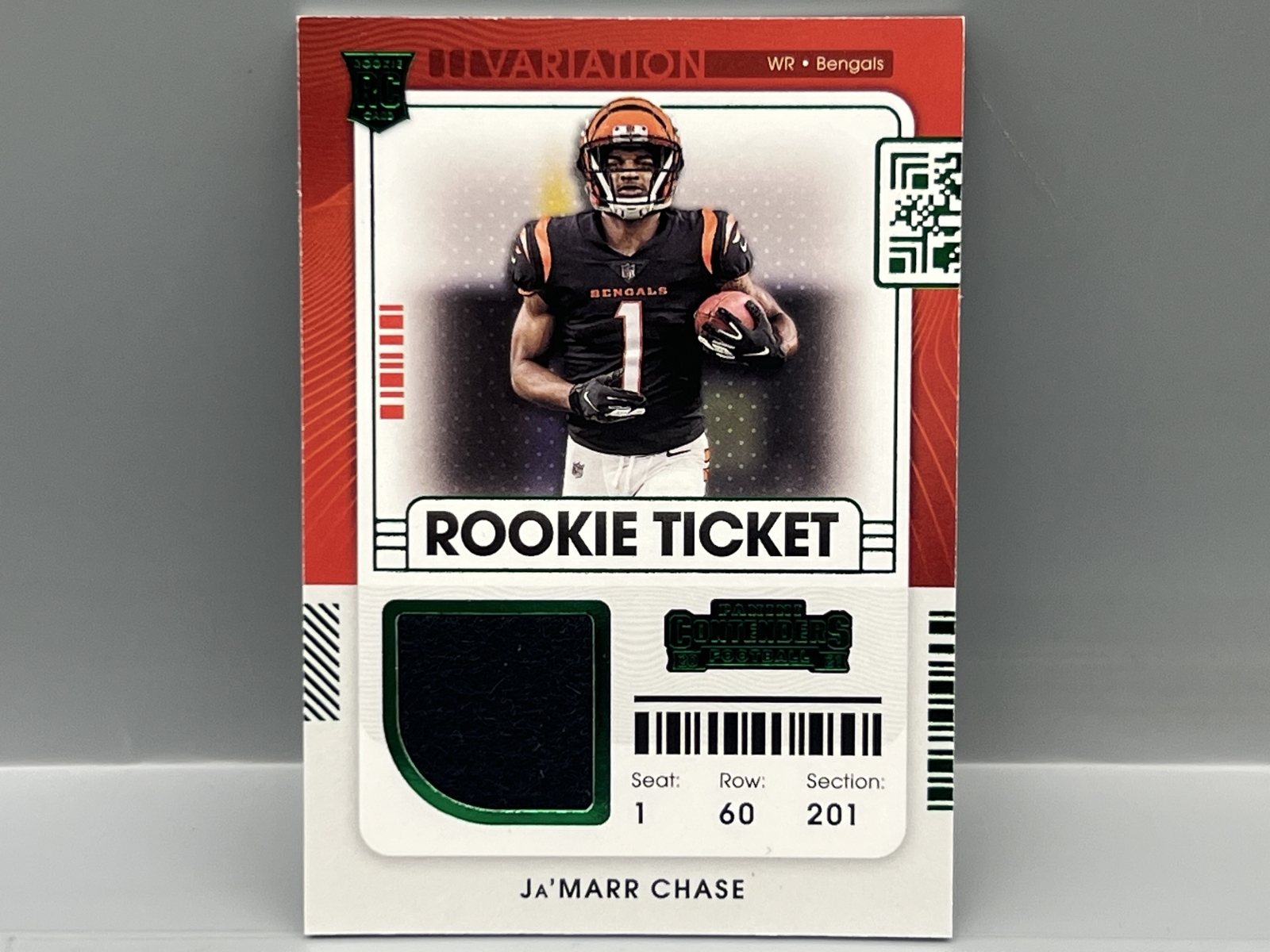 2021 Panini Contenders Ja'Marr Chase Rookie Ticket Green Variation Relic