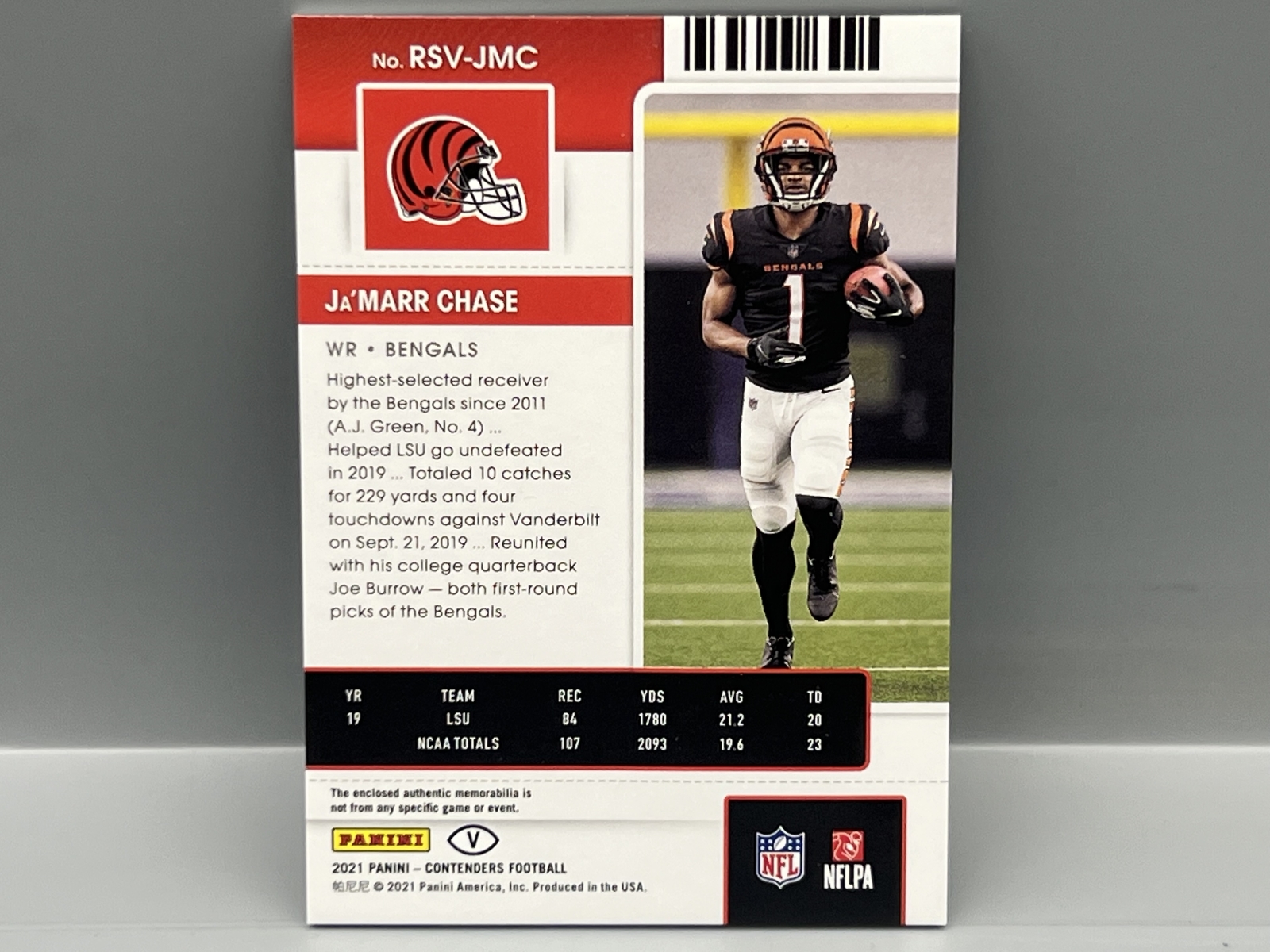 2021 Panini Contenders Ja'Marr Chase Rookie Ticket Green Variation Relic
