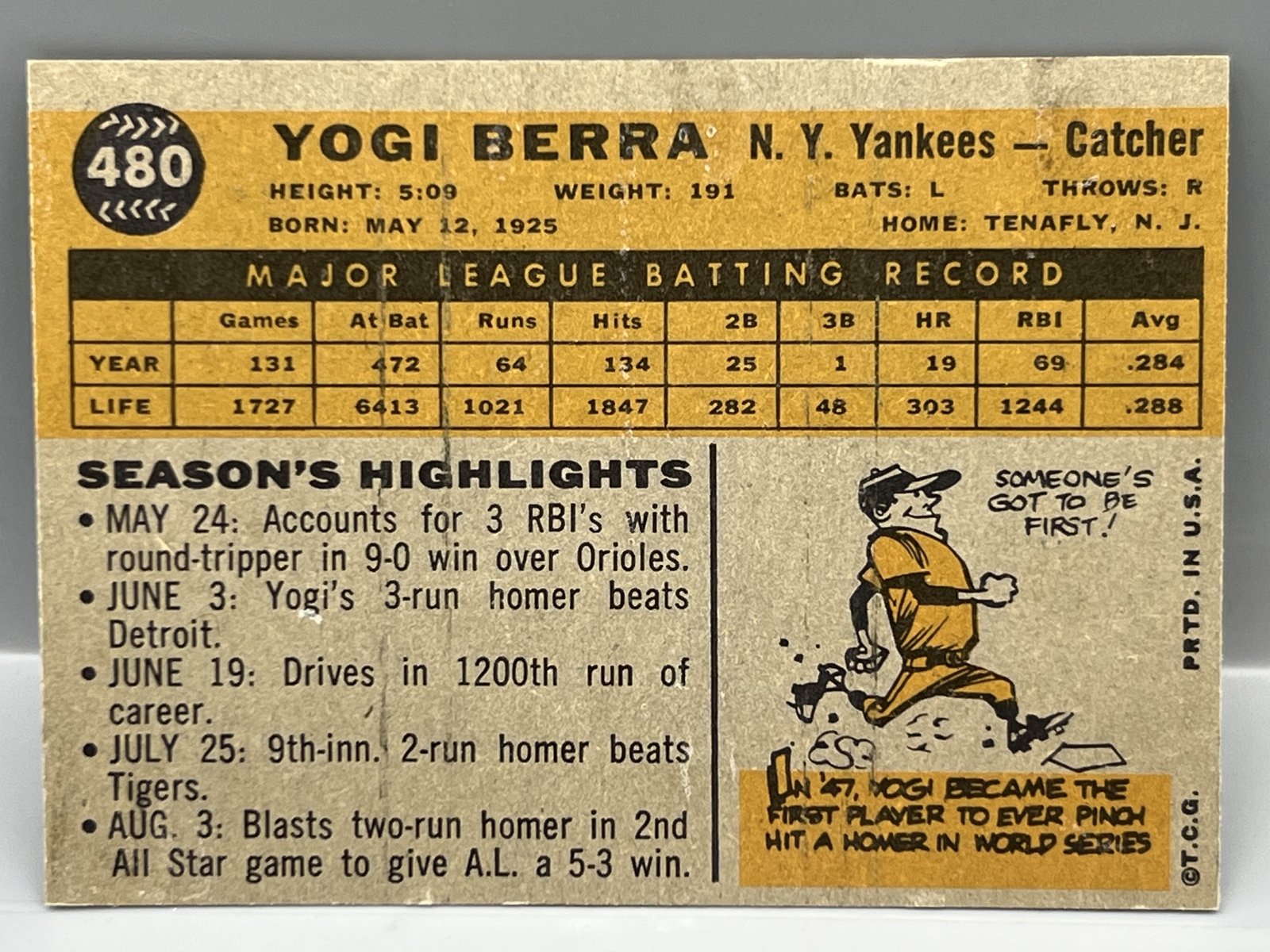 1960 Topps #480 Yogi Berra (HOF) / Yankees - Sharp!