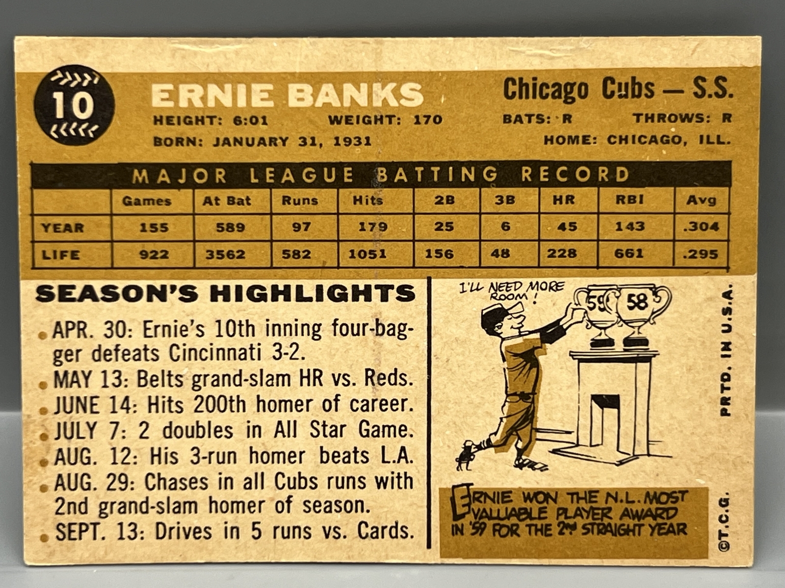 1960 Topps #10 Ernie Banks (HOF) / Cubs