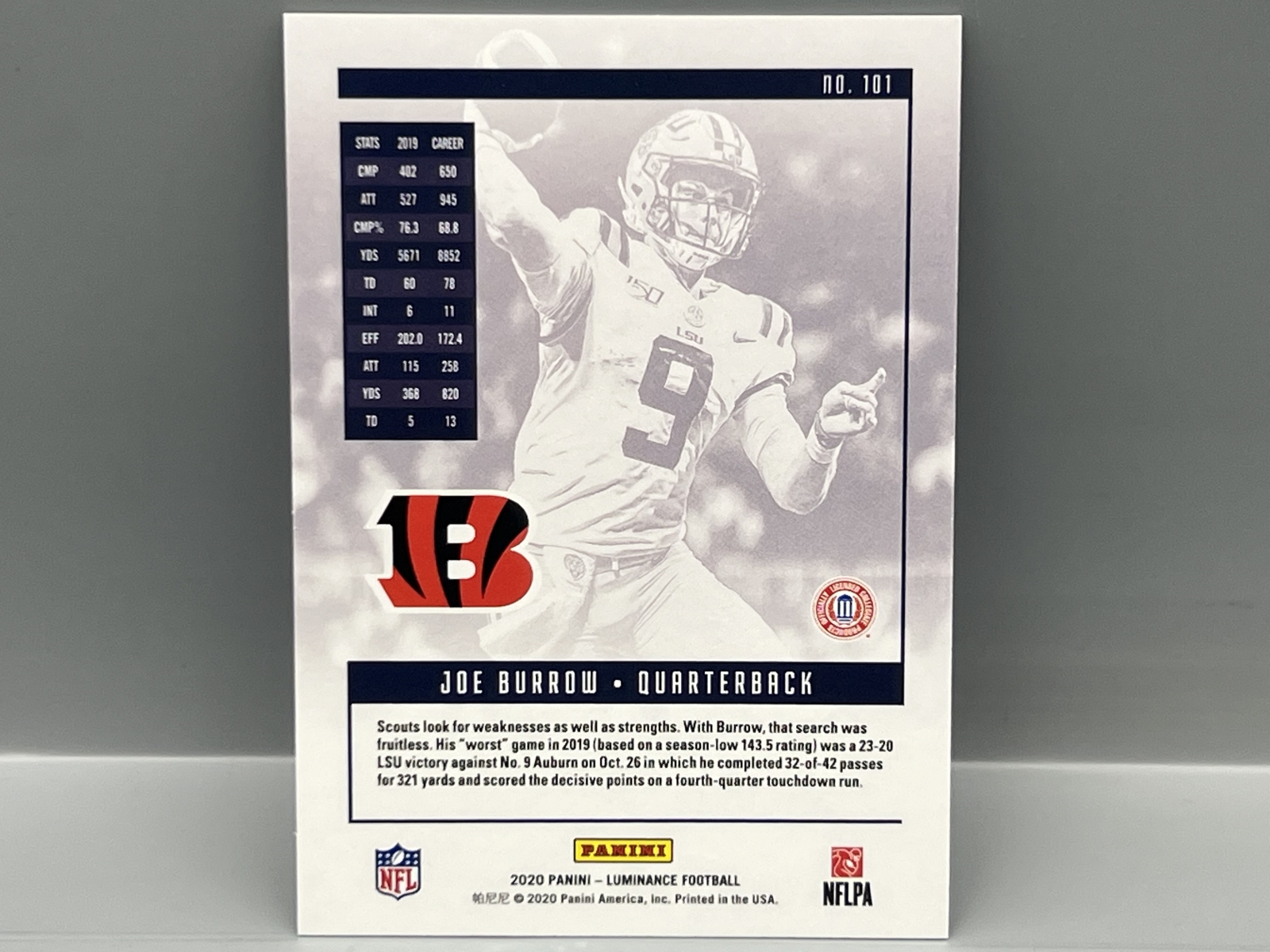 2020 Panini Luminance Joe Burrow RC #/250