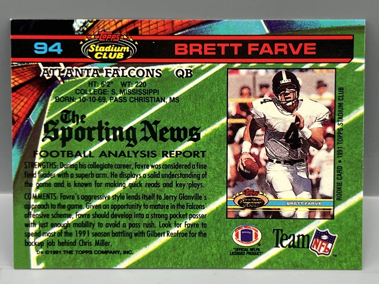 1991 Topps Stadium Club Brett Favre RC #94