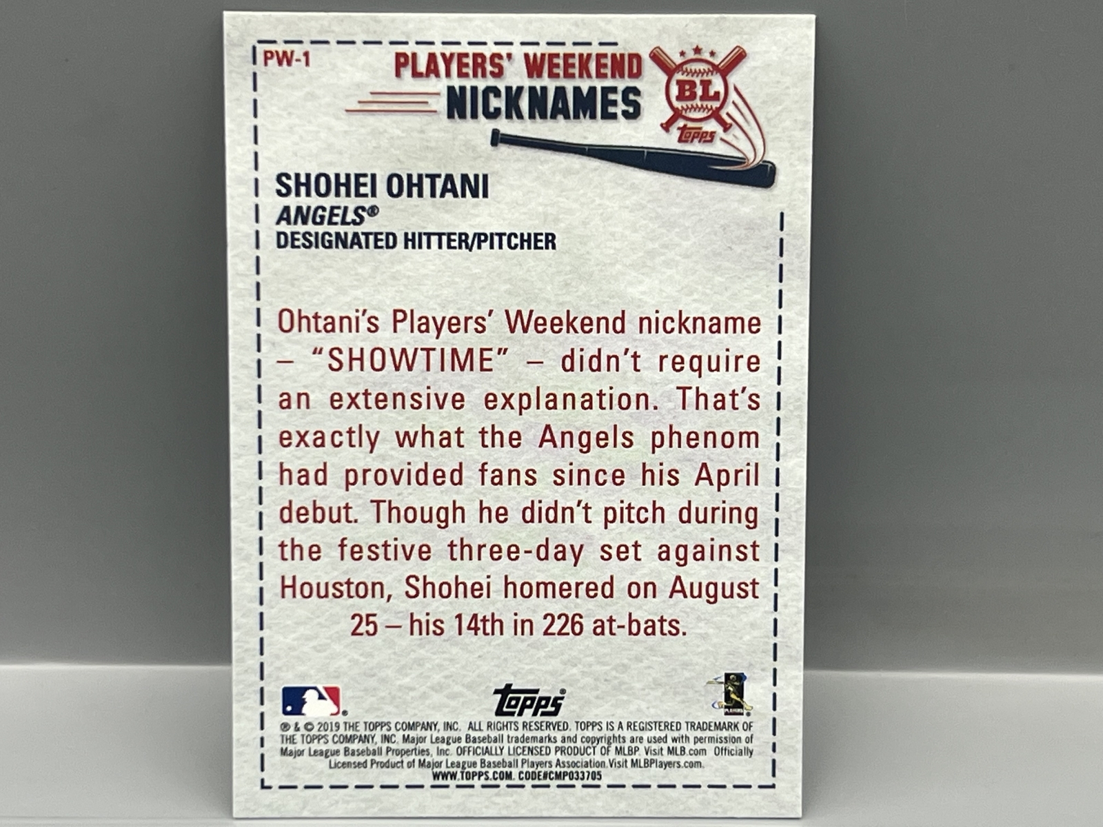 2019 Topps Big League Shohei Ohtani "Showtime" Nicknames #PW-1 - 2nd Year Insert