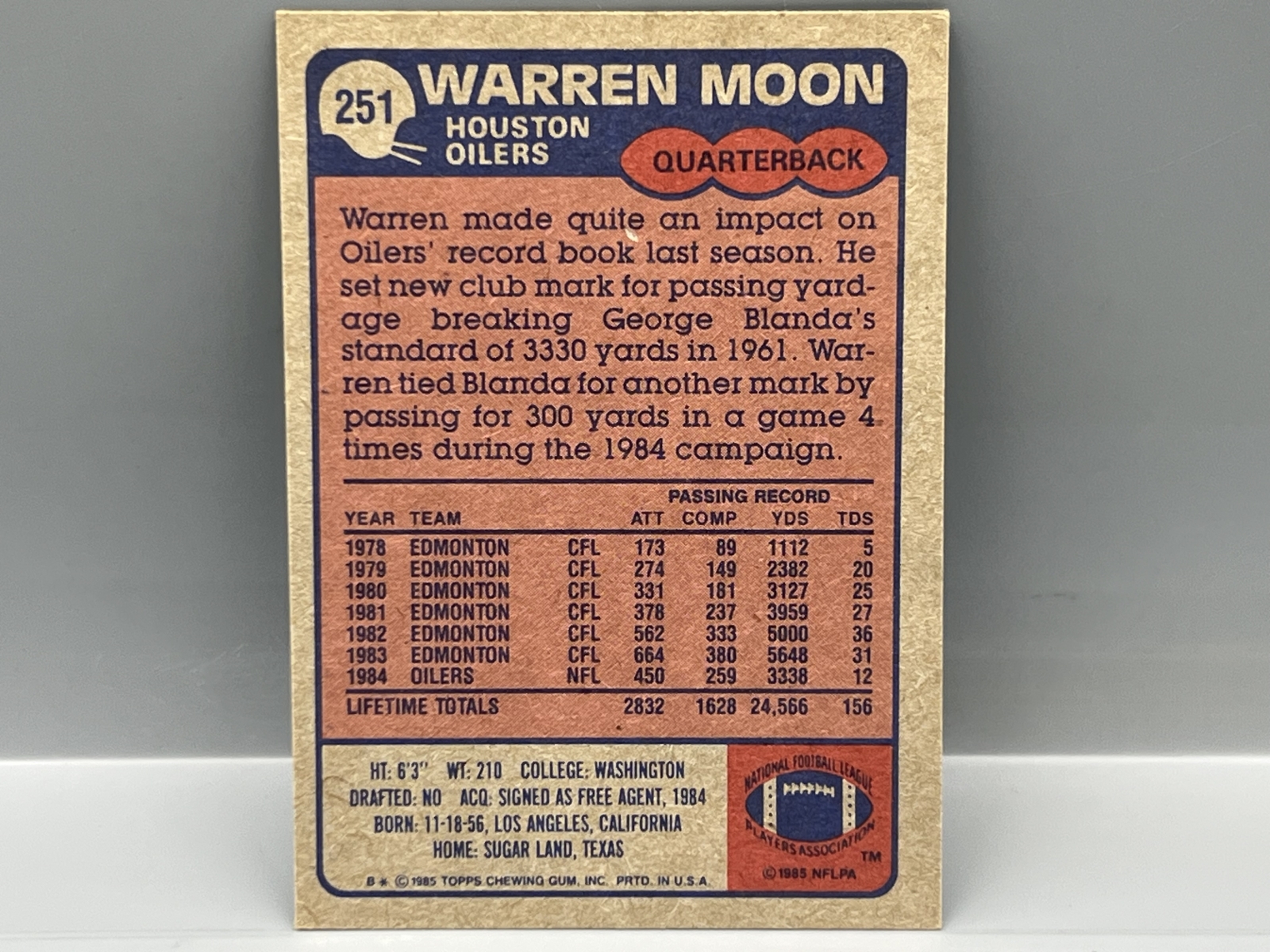 1985 Topps Warren Moon RC #251