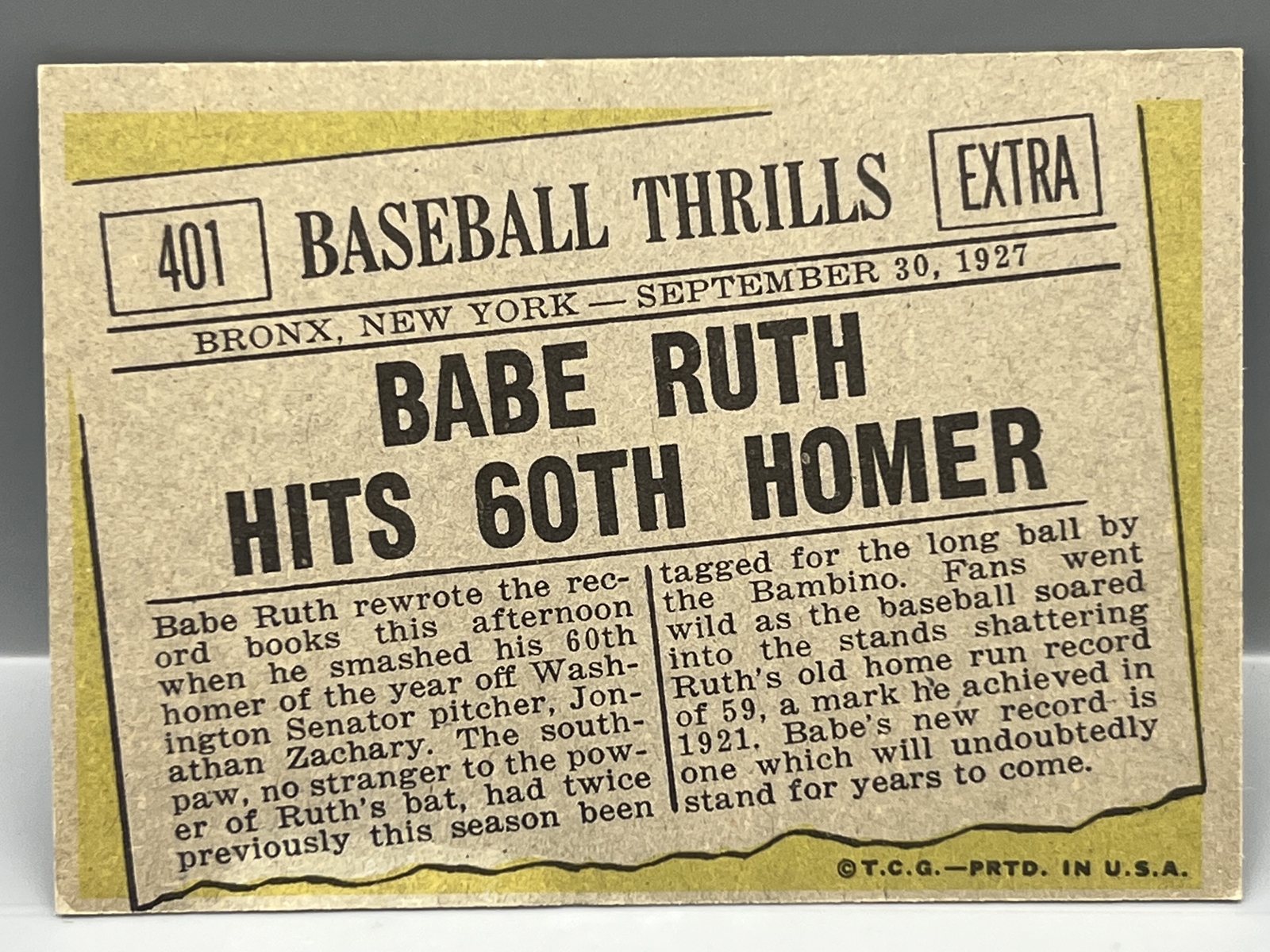 1961 Topps Babe Ruth Hits 60th Homer #401
