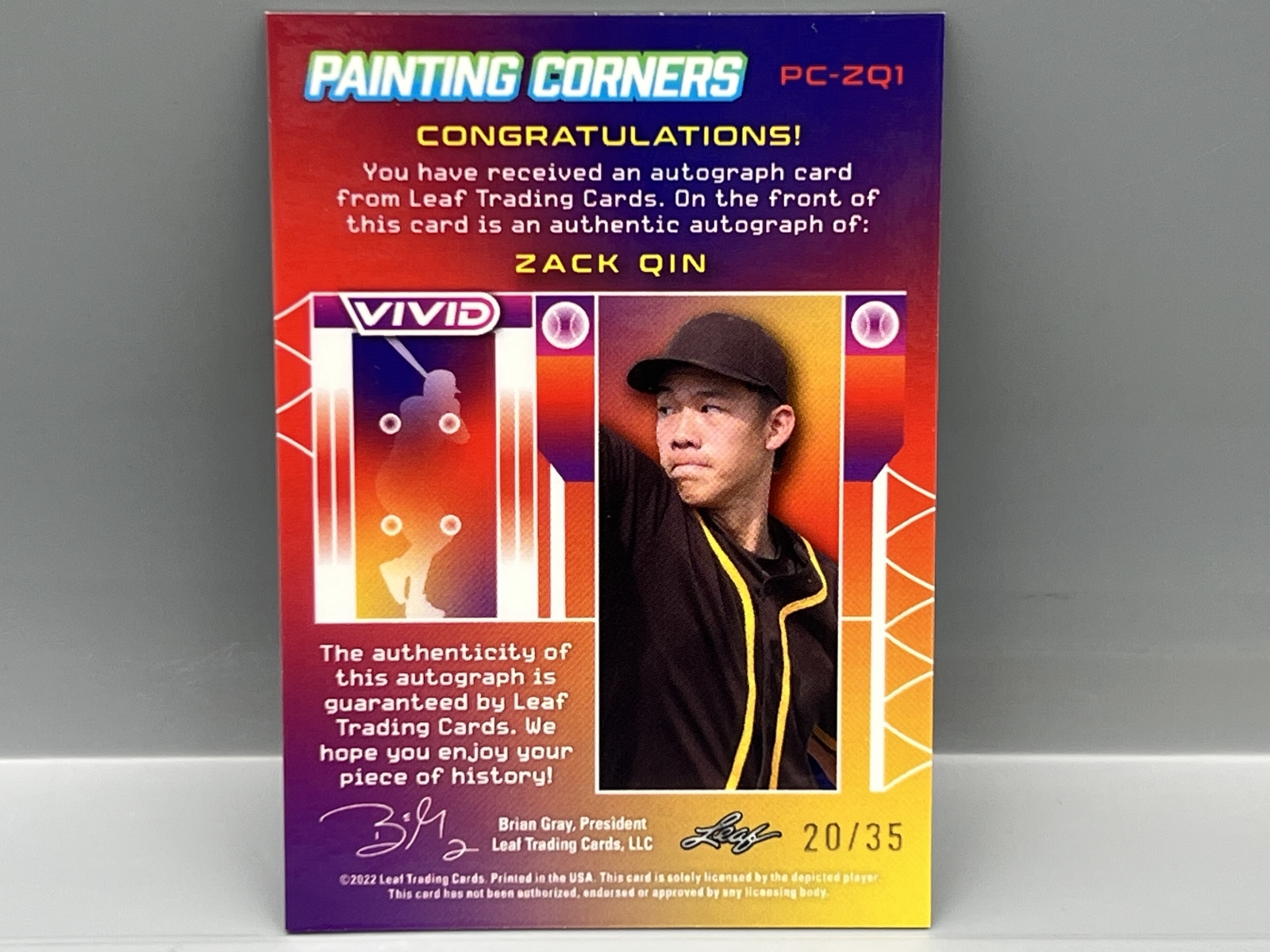 2022 Leaf Vivid Zack Qin Painting Corners Red Auto #/35