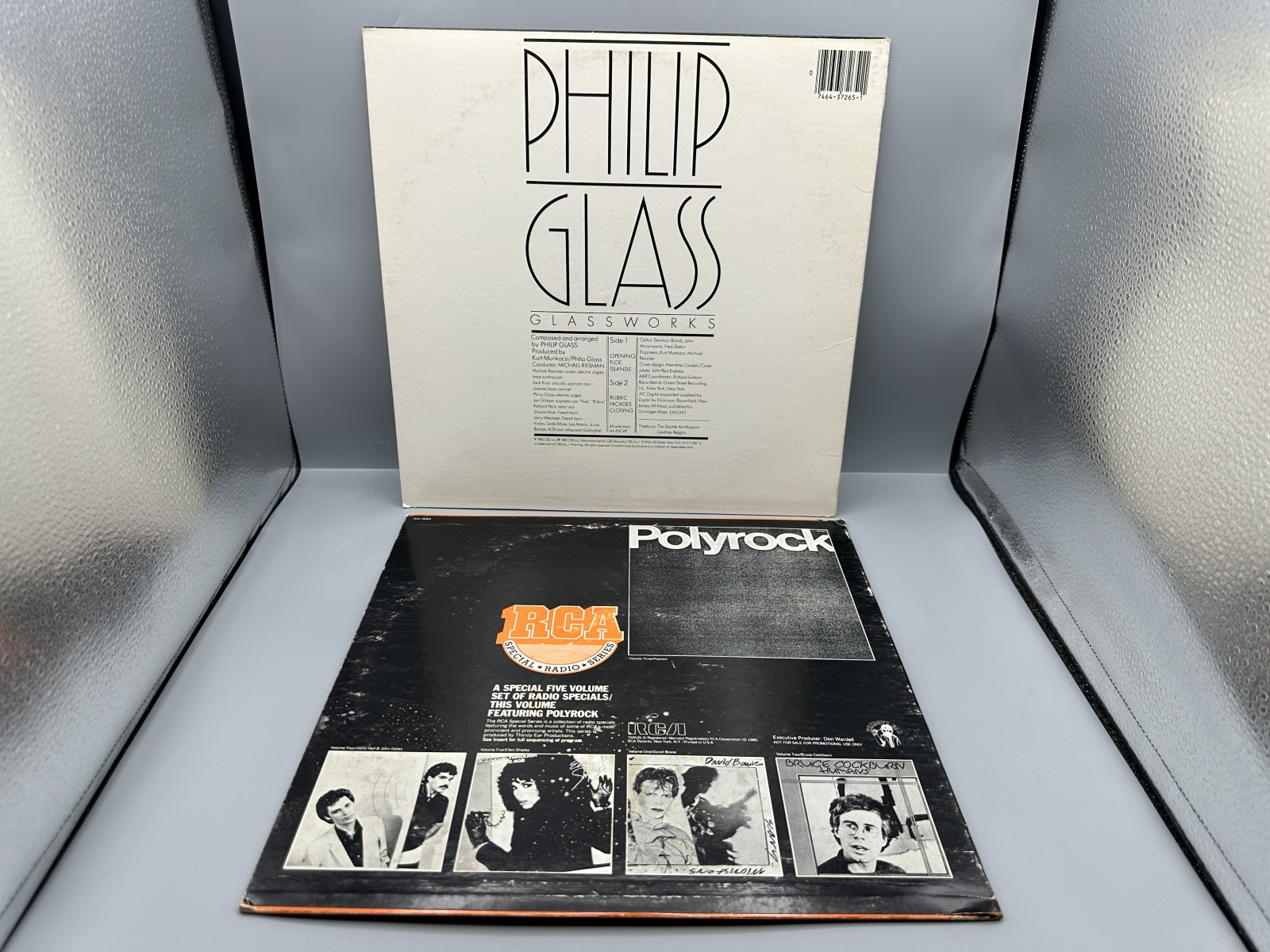 2 LP Lot: Philip Glass: Glassworks (1982); and Polyrock - Radio Special Volume III (1980) - features interview with producer Philip Glass, L