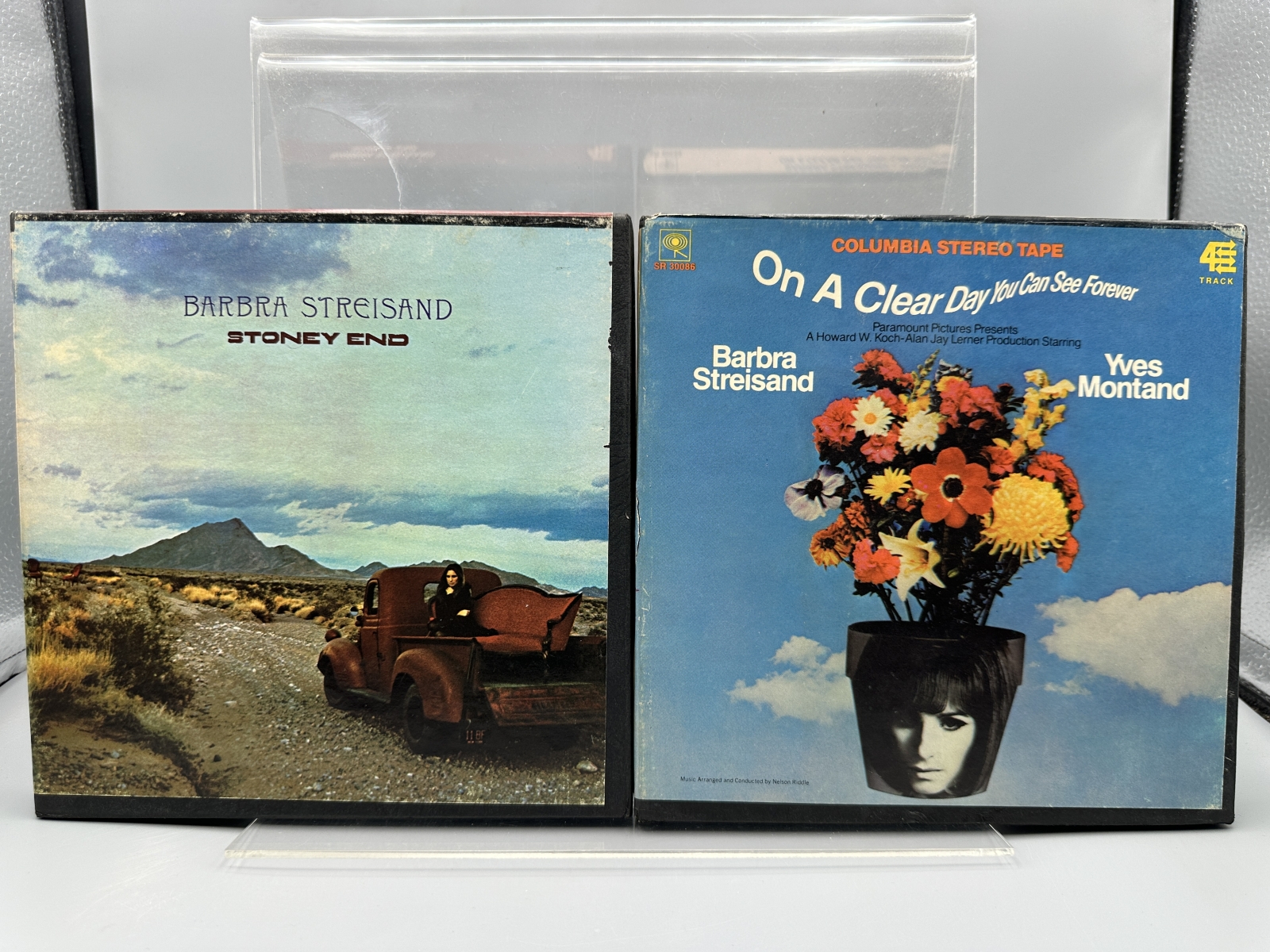 Two (2) Barbra Streisand 4-Track Stereo Reel-To-Reel Tapes: Stoney End, 3 3/4 IPS, Columbia CR 30378; and On A Clear Day You Can See Forever