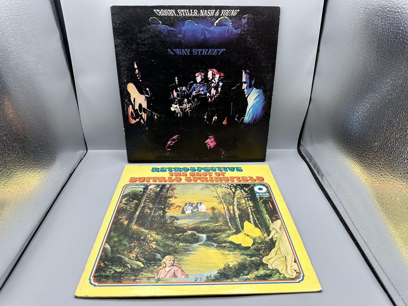 Two (2) LP Lot: Crosby, Stills, Nash & Young: 4 Way Street (1971), 2 LPs, gatefold; and The Buffalo Springfield: Retrospective (1969)