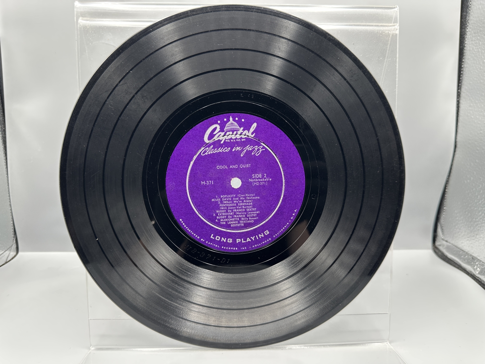Classics In Jazz - Cool And Quiet (1953), 10-inch 33 1/3 rpm record features performances by four jazz greats: Miles Davis, Lennie Tristano,