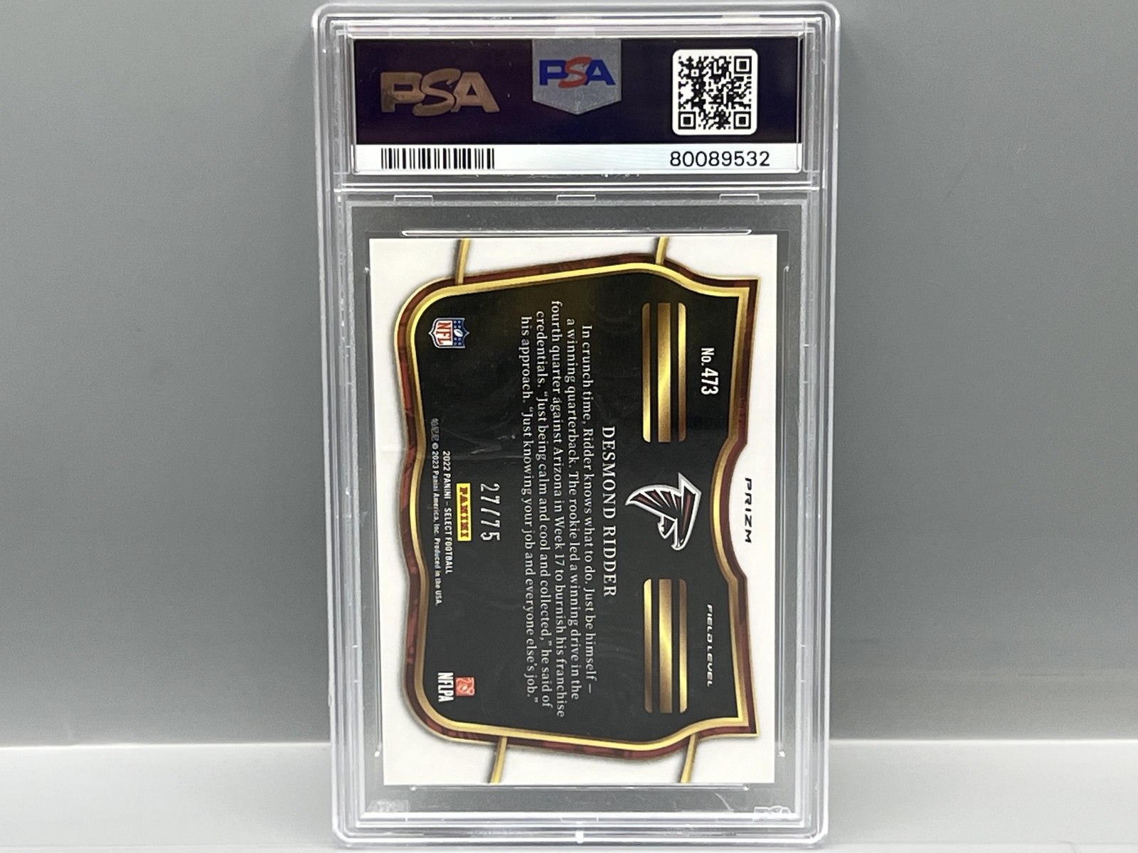 2022 Panini Select Desmond Ridder Tri-Color RC #473 PSA Gem Mint 10
