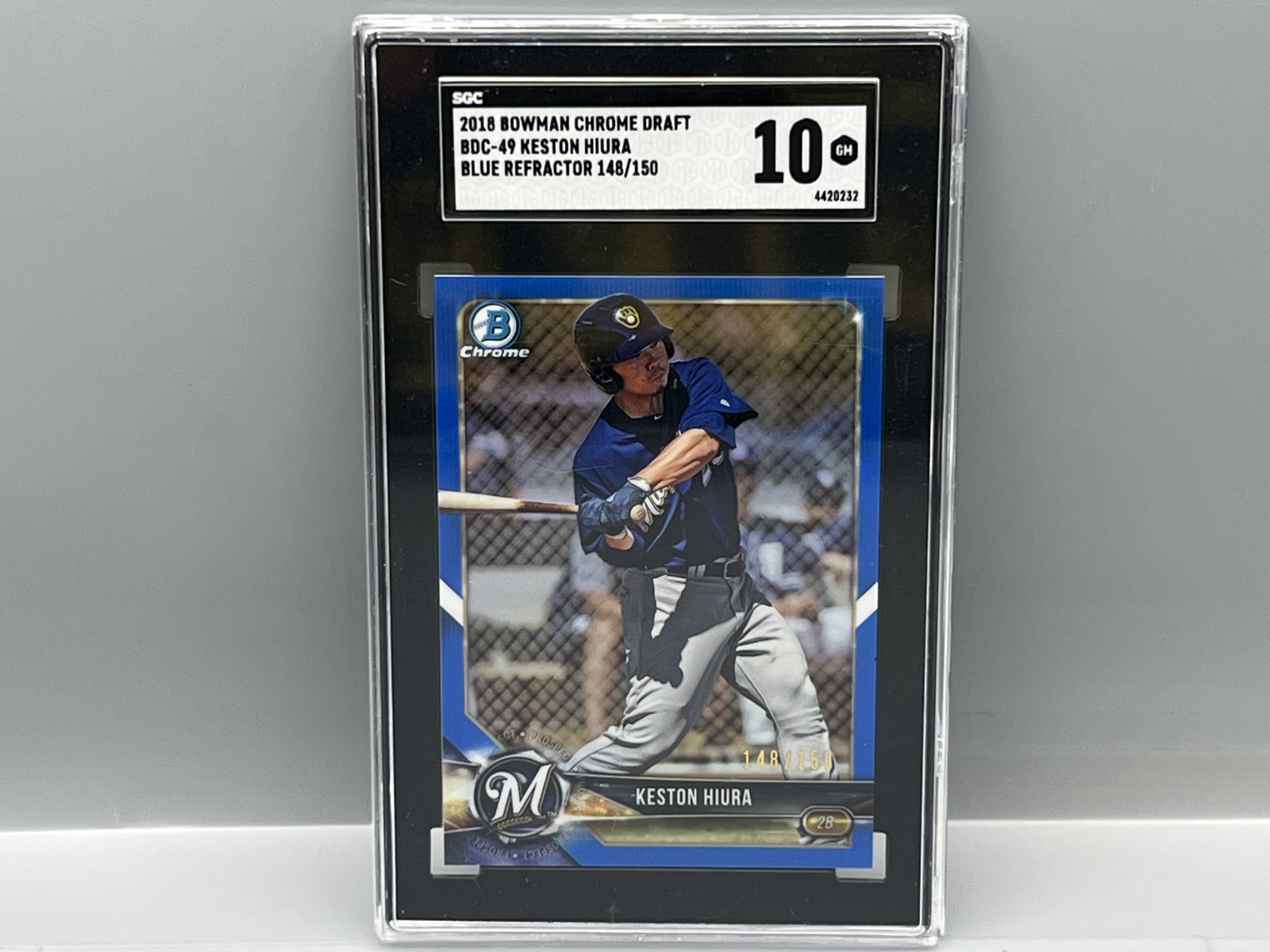 2018 Bowman Chrome Draft Keston Hiura Blue Refractor #/150 SGC Gem Mint 10