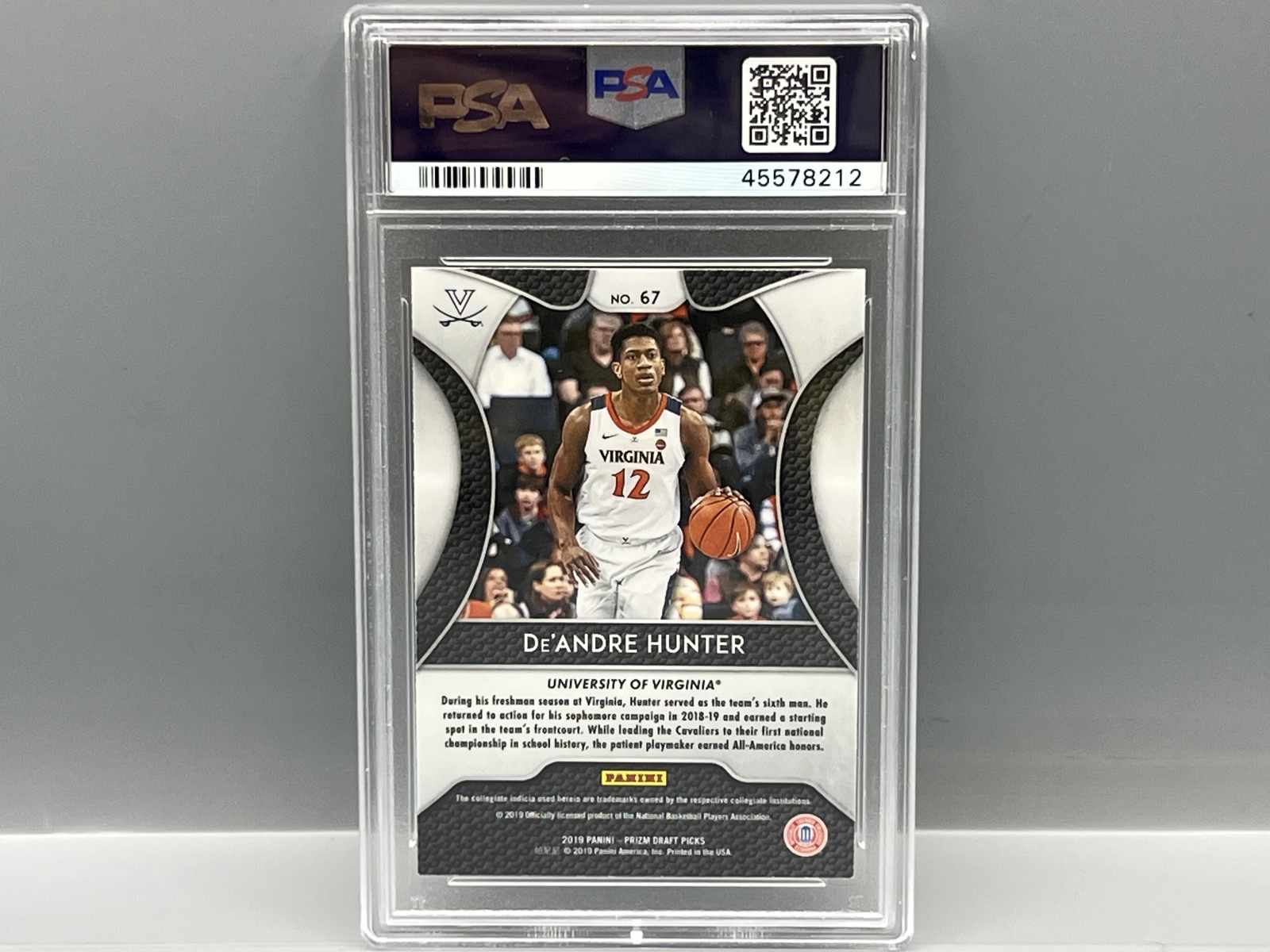 2019 Panini Prizm Draft Picks De'Andre Hunter RC #67 PSA Mint 9