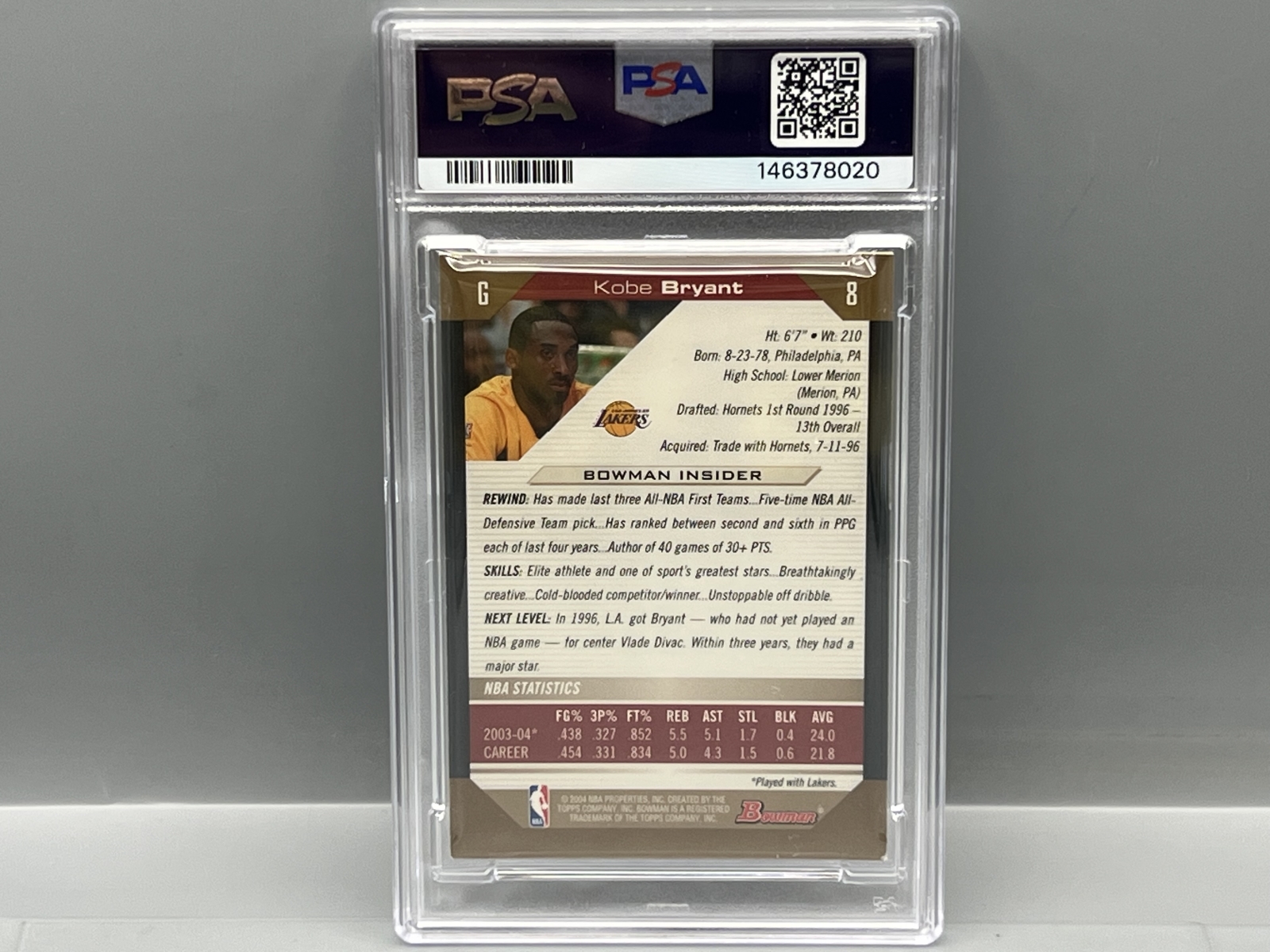 2004 Bowman Kobe Bryant Gold #8 PSA EX-MT 6