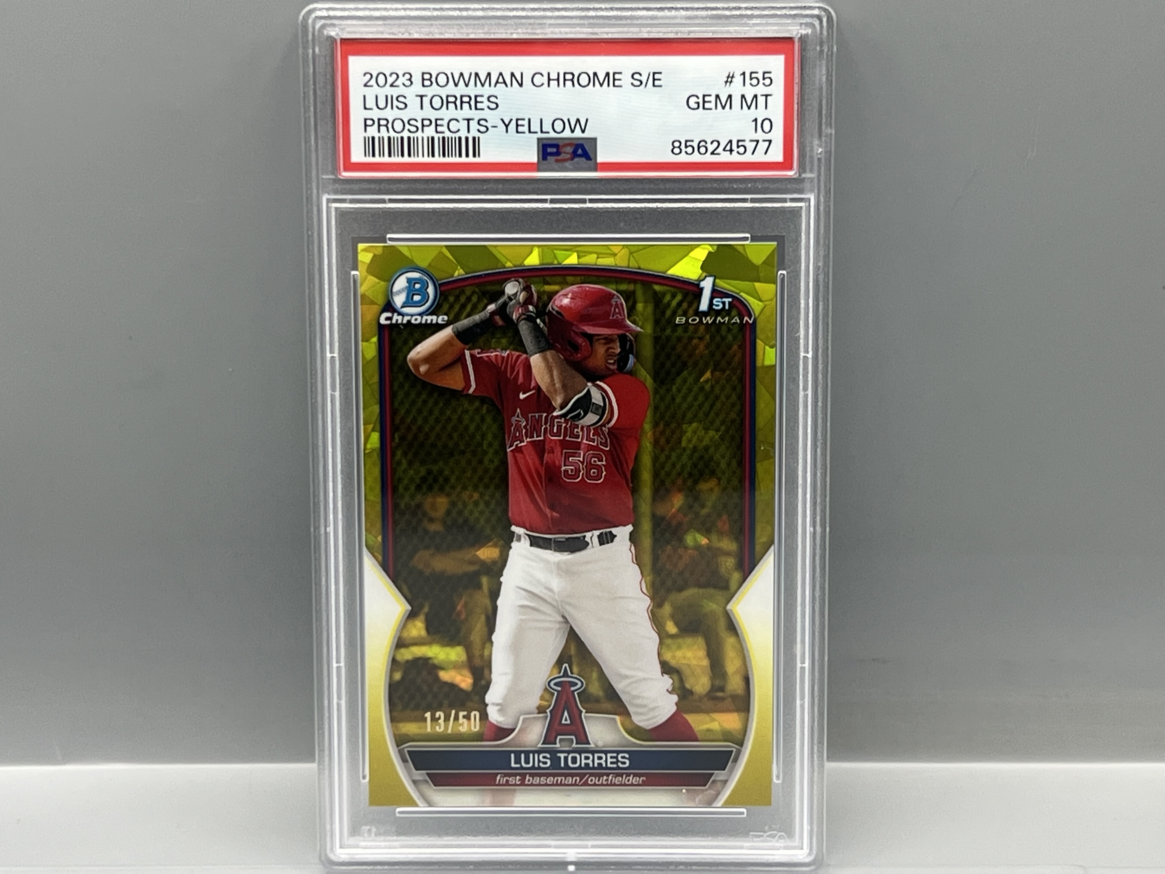 2023 Bowman Chrome Sapphire Luis Torres 1st Bowman RC Yellow Refractor #/50 PSA Gem Mint 10