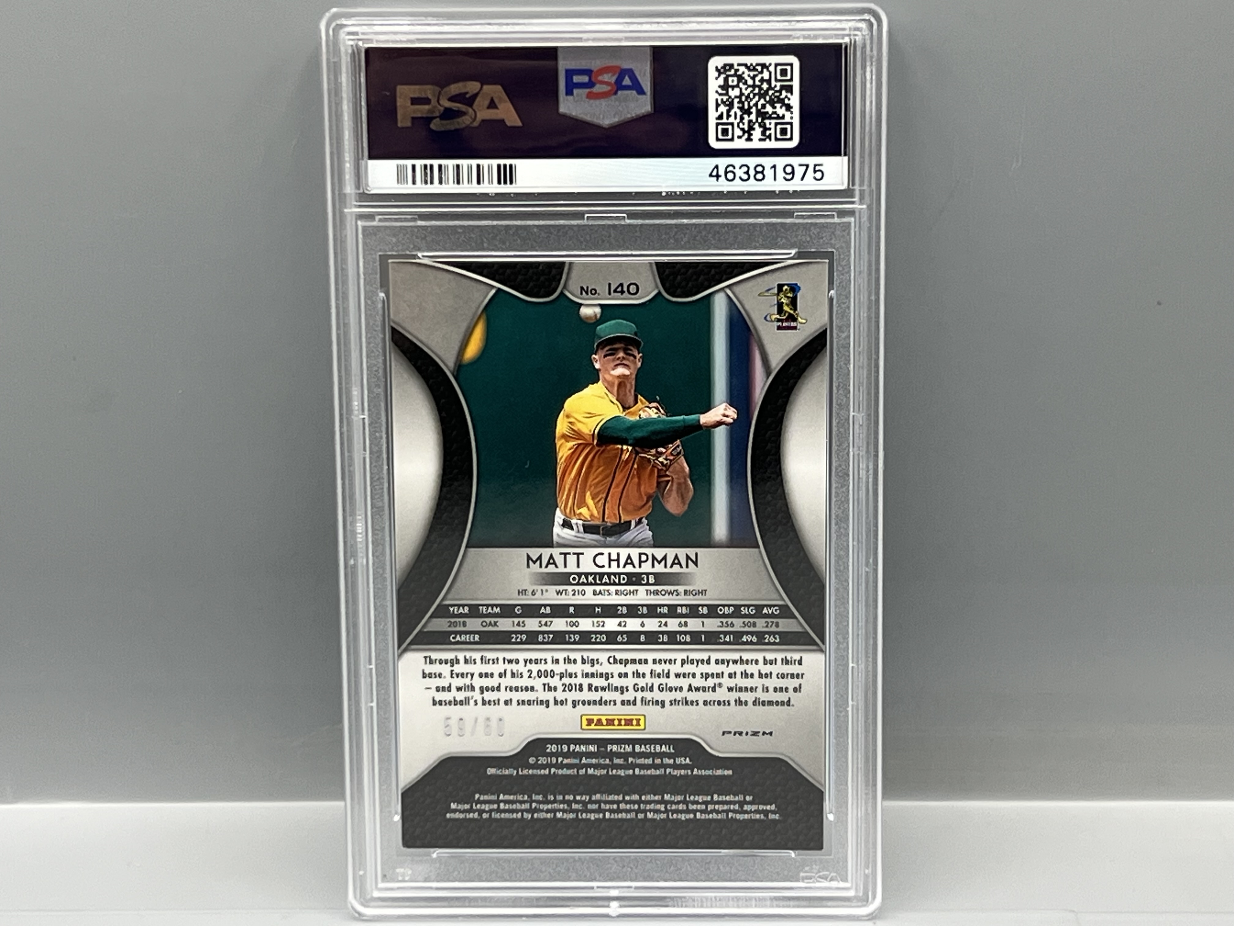 2019 Panini Prizm Matt Chapman Blue Wave Prizm #/60 PSA Gem Mint 10