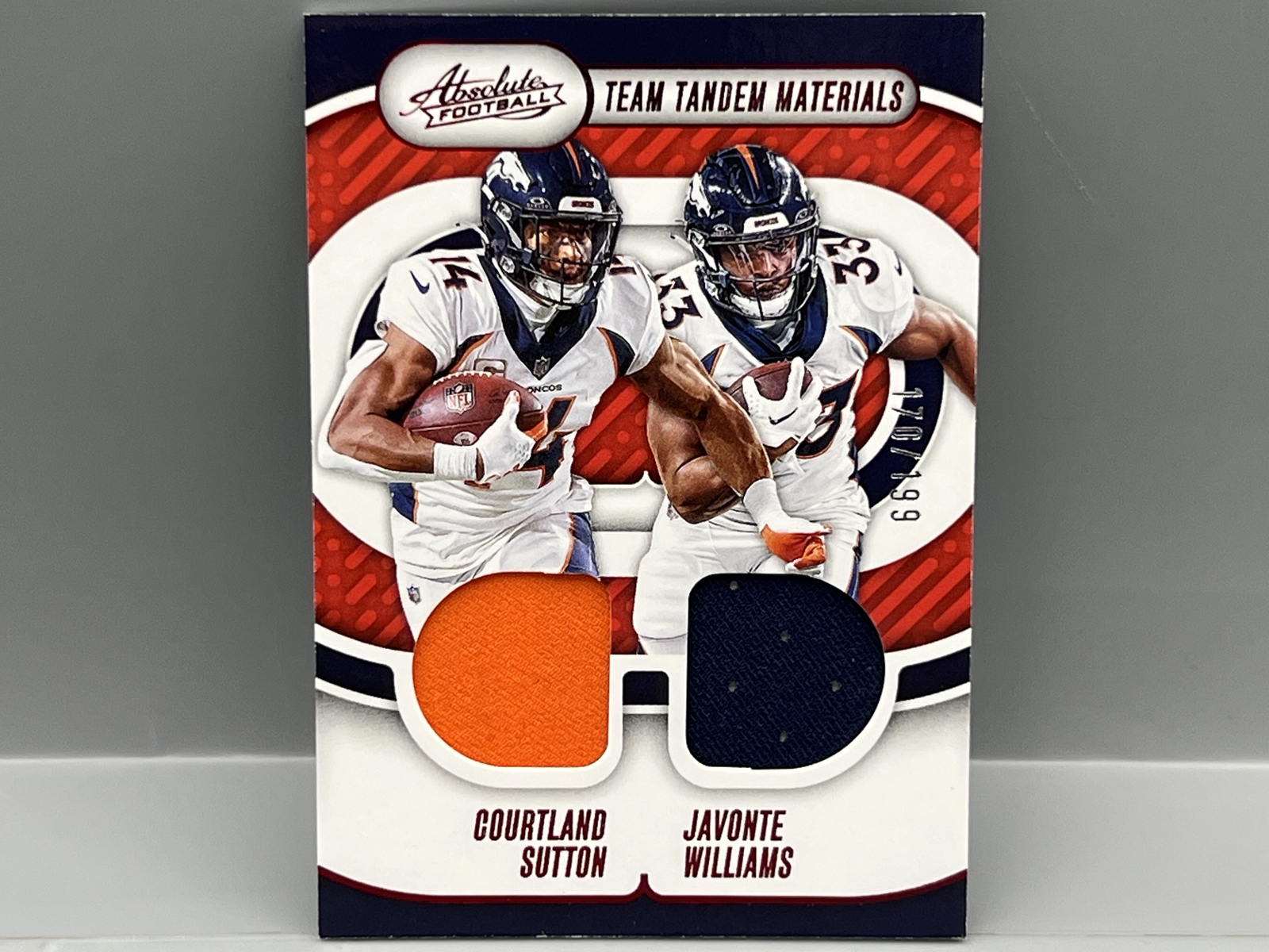 2024 Panini Absolute Memorabilia Team Tandem Materials Courtland Sutton/Javonte Williams Dual Relic #/199