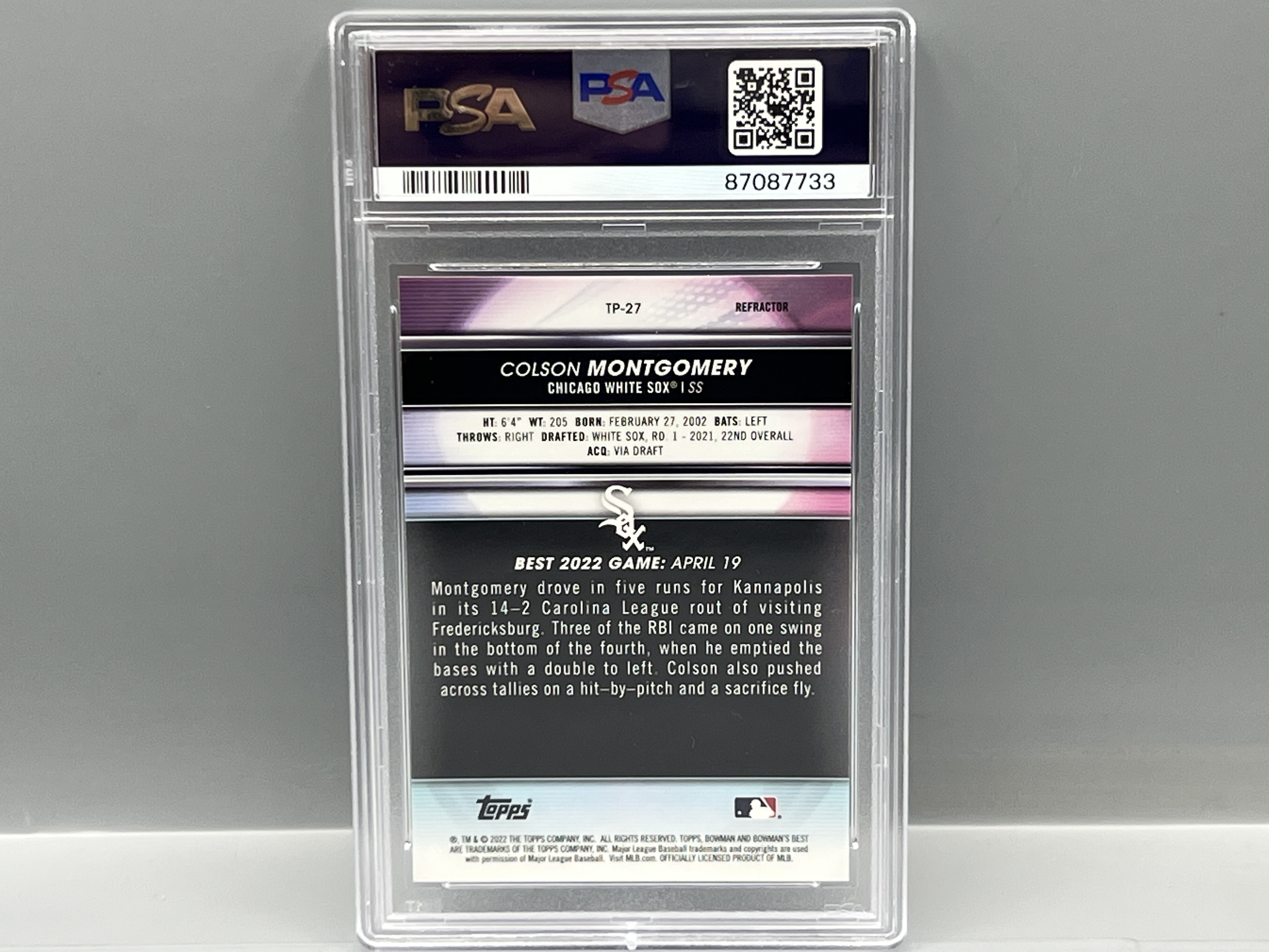 2022 Bowman's Best Colson Montgomery Top Prospects Refractor #TP27 PSA Gem Mint 10