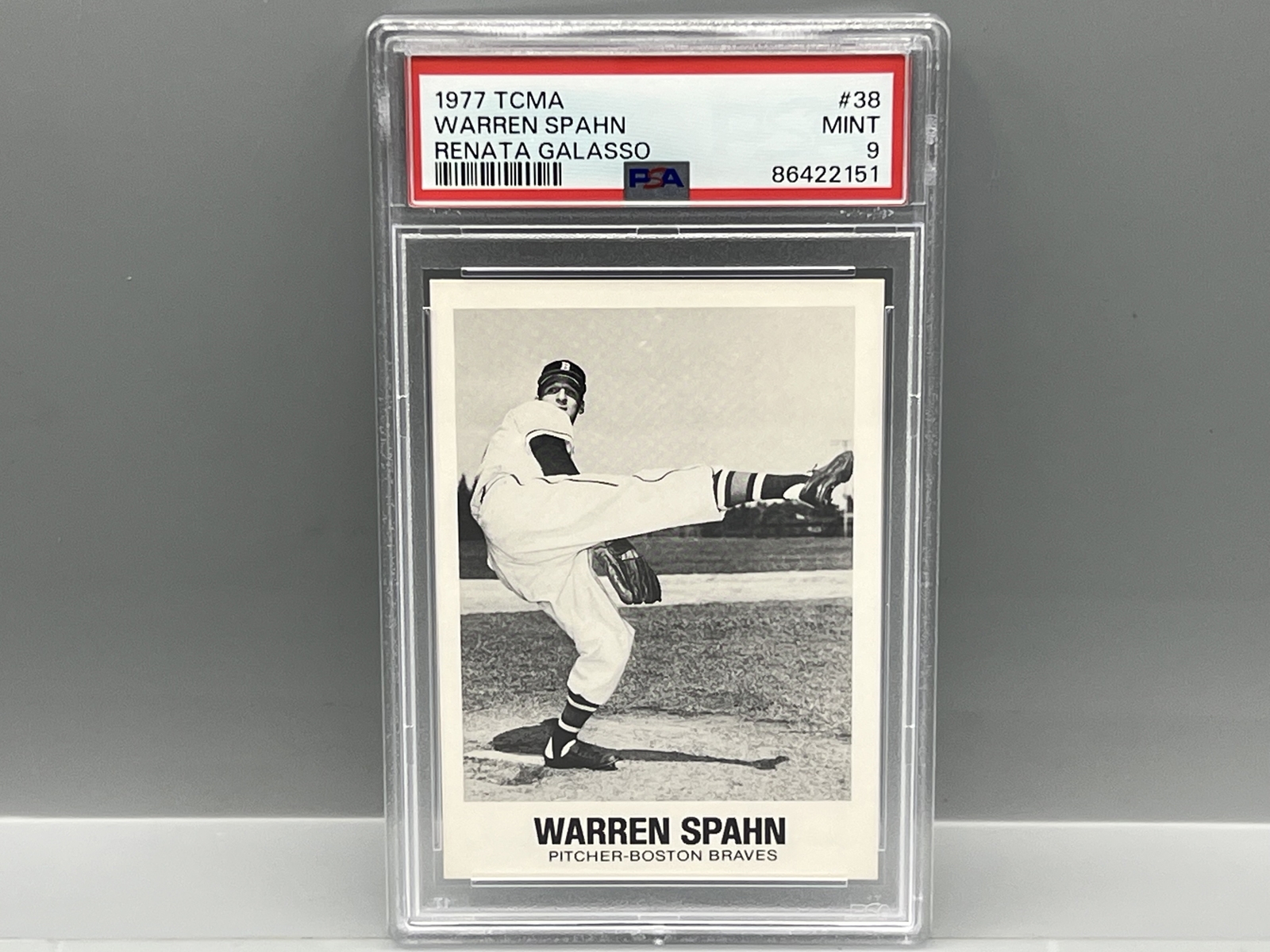 1977 TCMA Renata Galasso Warren Spahn #38 PSA Mint 9