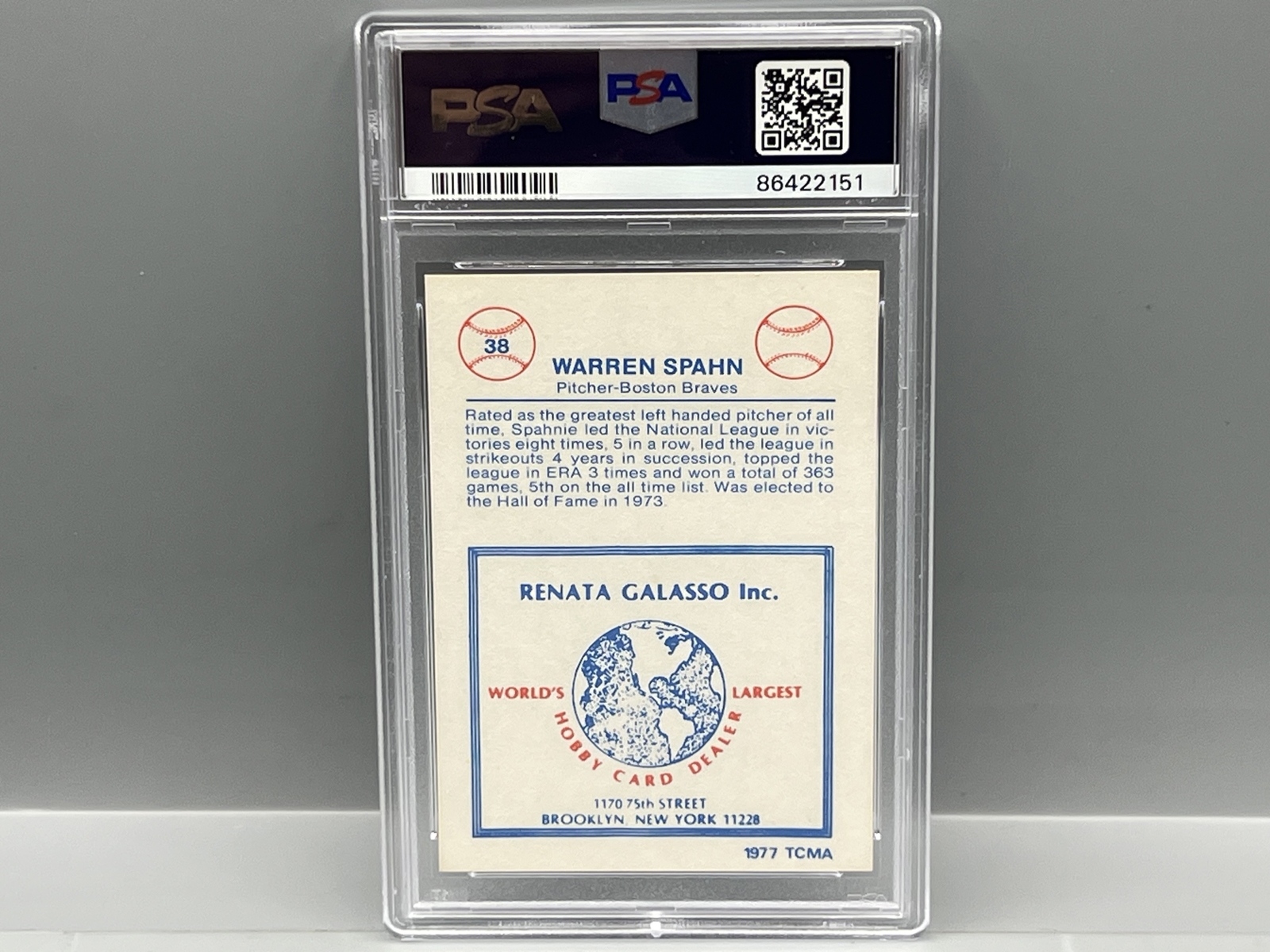 1977 TCMA Renata Galasso Warren Spahn #38 PSA Mint 9