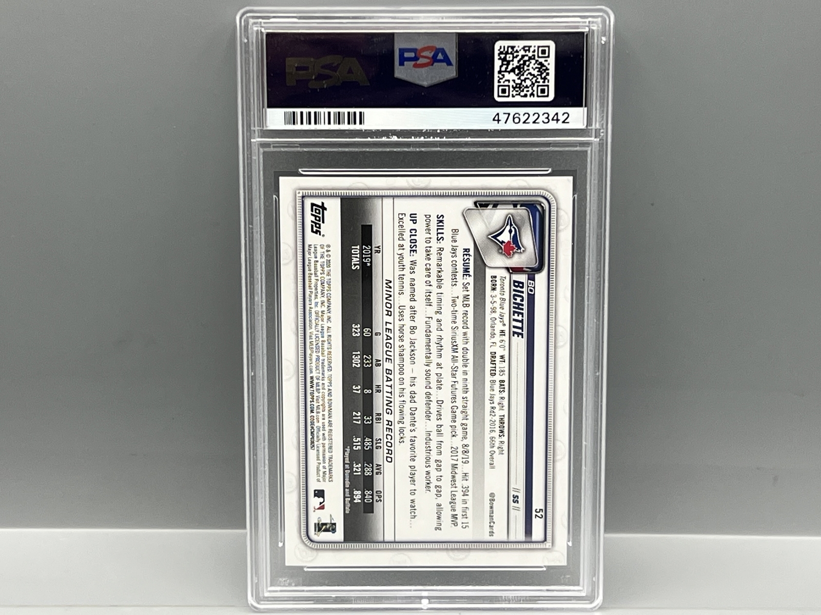 2020 Bowman Bo Bichette RC #52 PSA Gem Mint 10