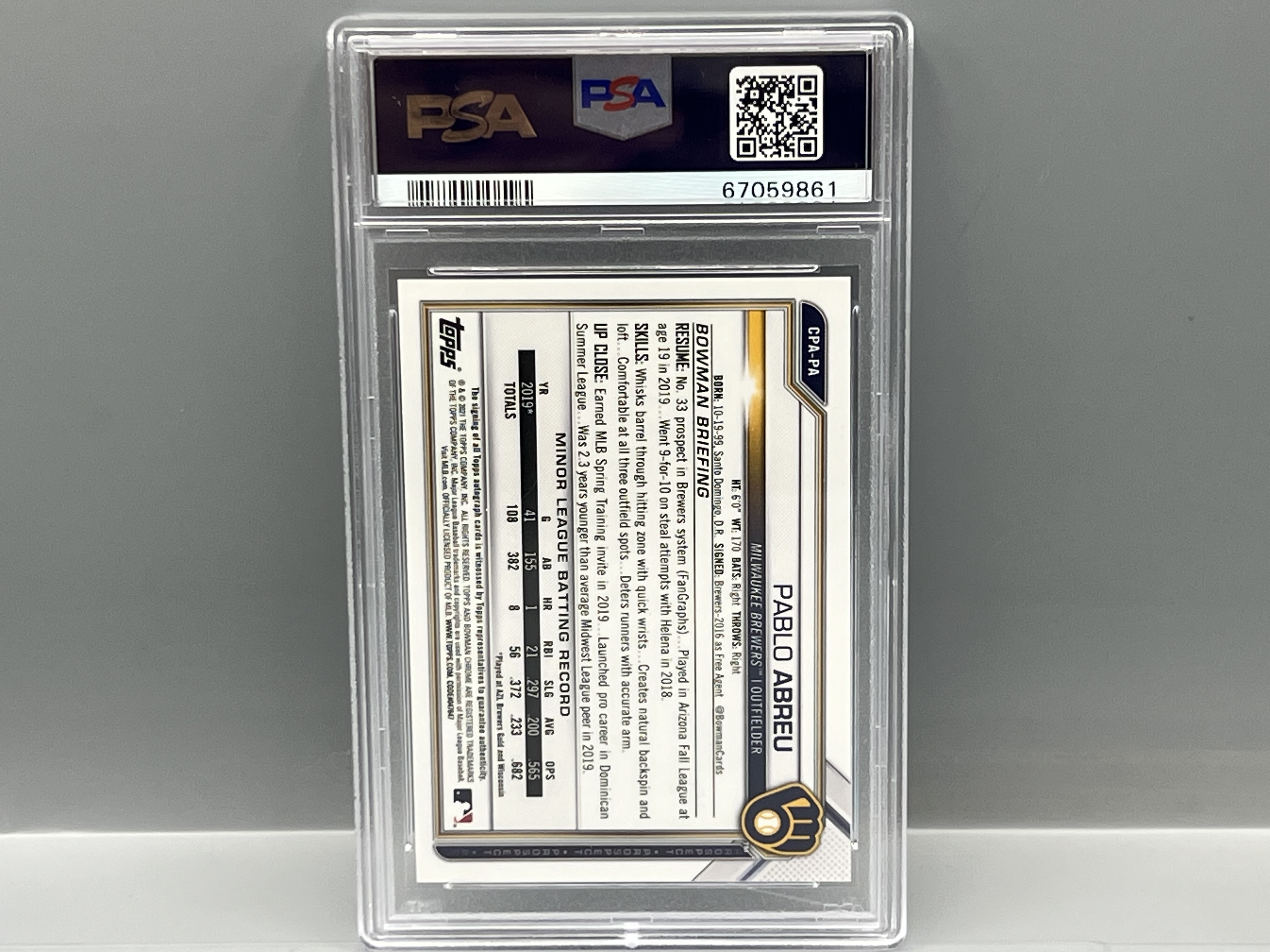 2021 Bowman Chrome Pablo Abreu 1st Bowman RC Auto #CPAPA PSA Gem Mint 10