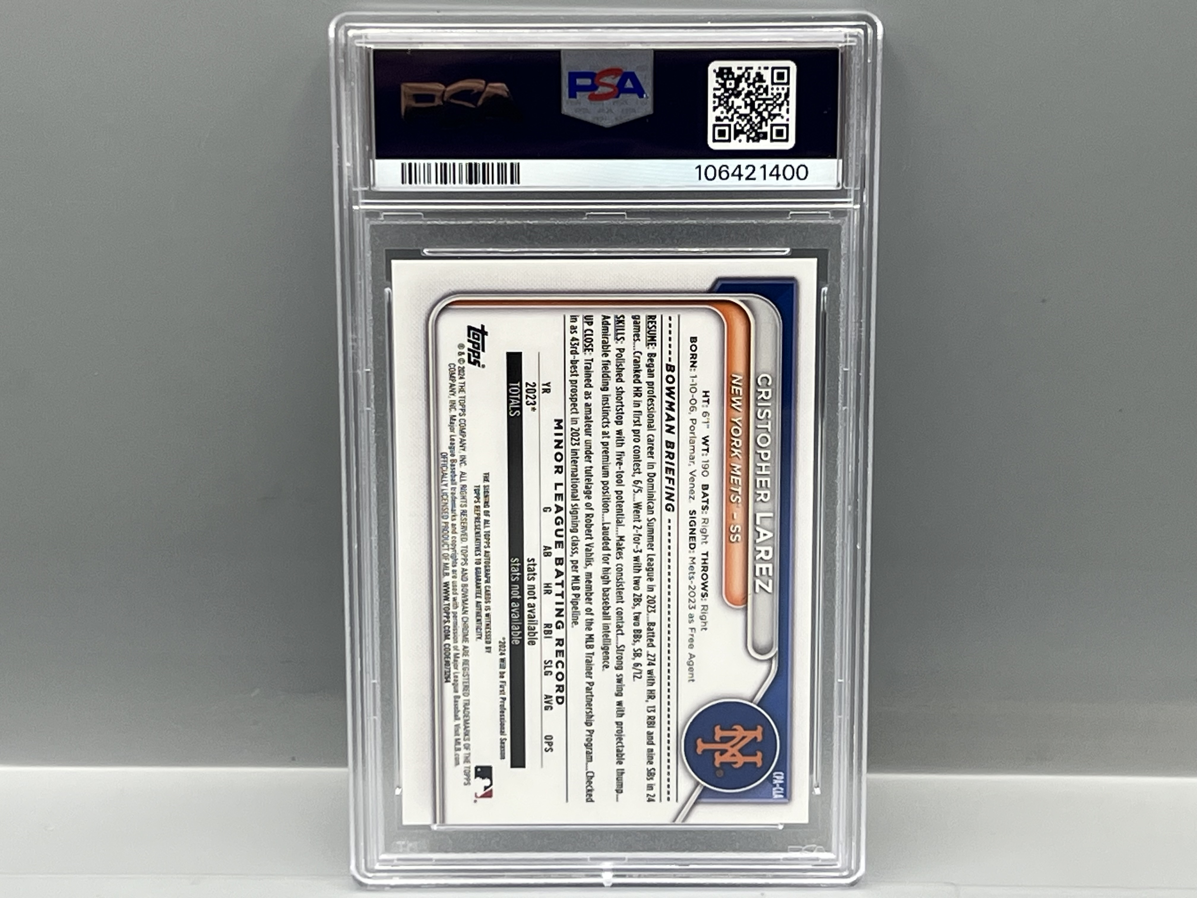 2024 Bowman Chrome Cristopher Larez 1st Bowman RC Auto #CPACLA PSA Gem Mint 10