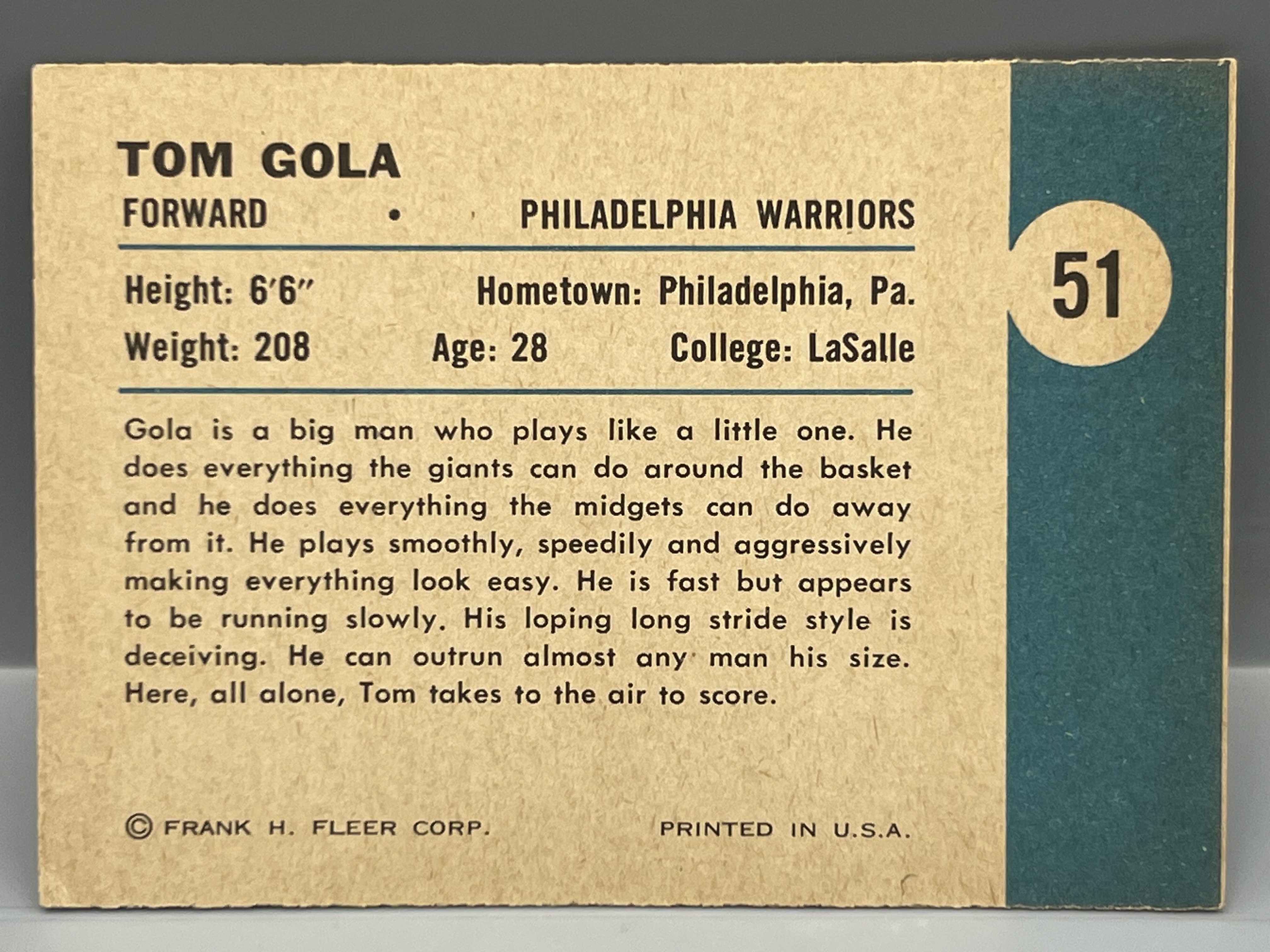 1961 Fleer Tom Gola Takes To The Air #51