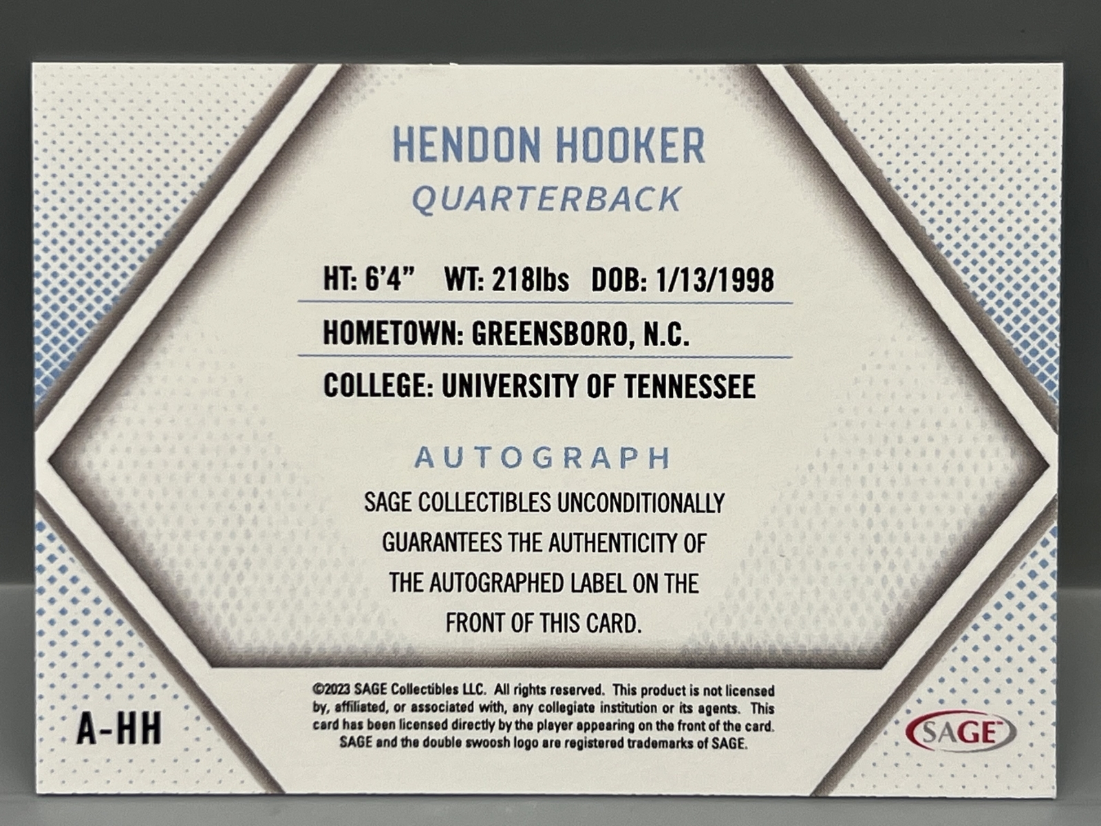 2023 Sage Hendon Hooker RC Auto #A-HH