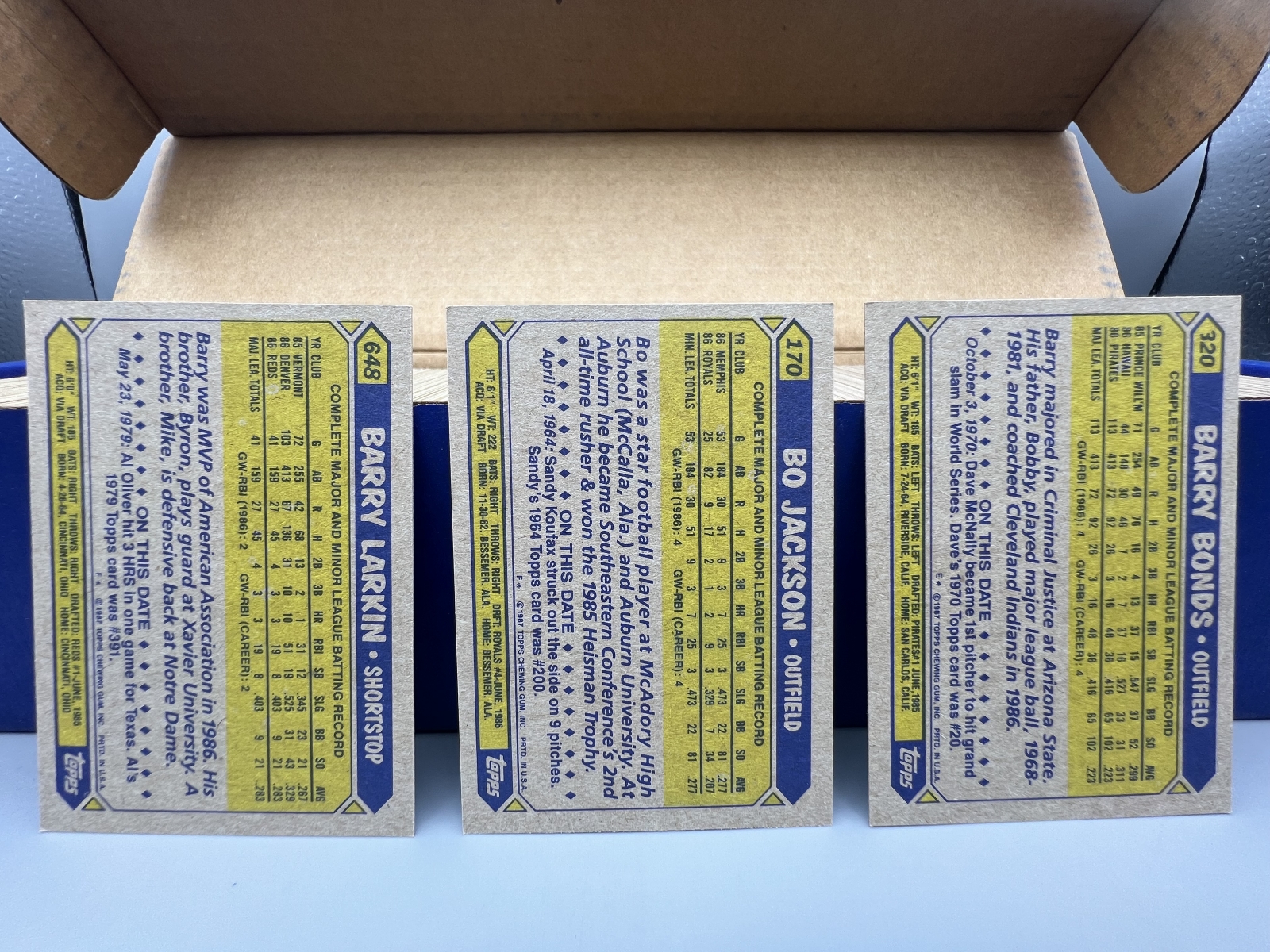 1987 Topps Baseball Complete Set W/ Barry Larkin RC, Bo Jackson RC, & Barry Bonds RC