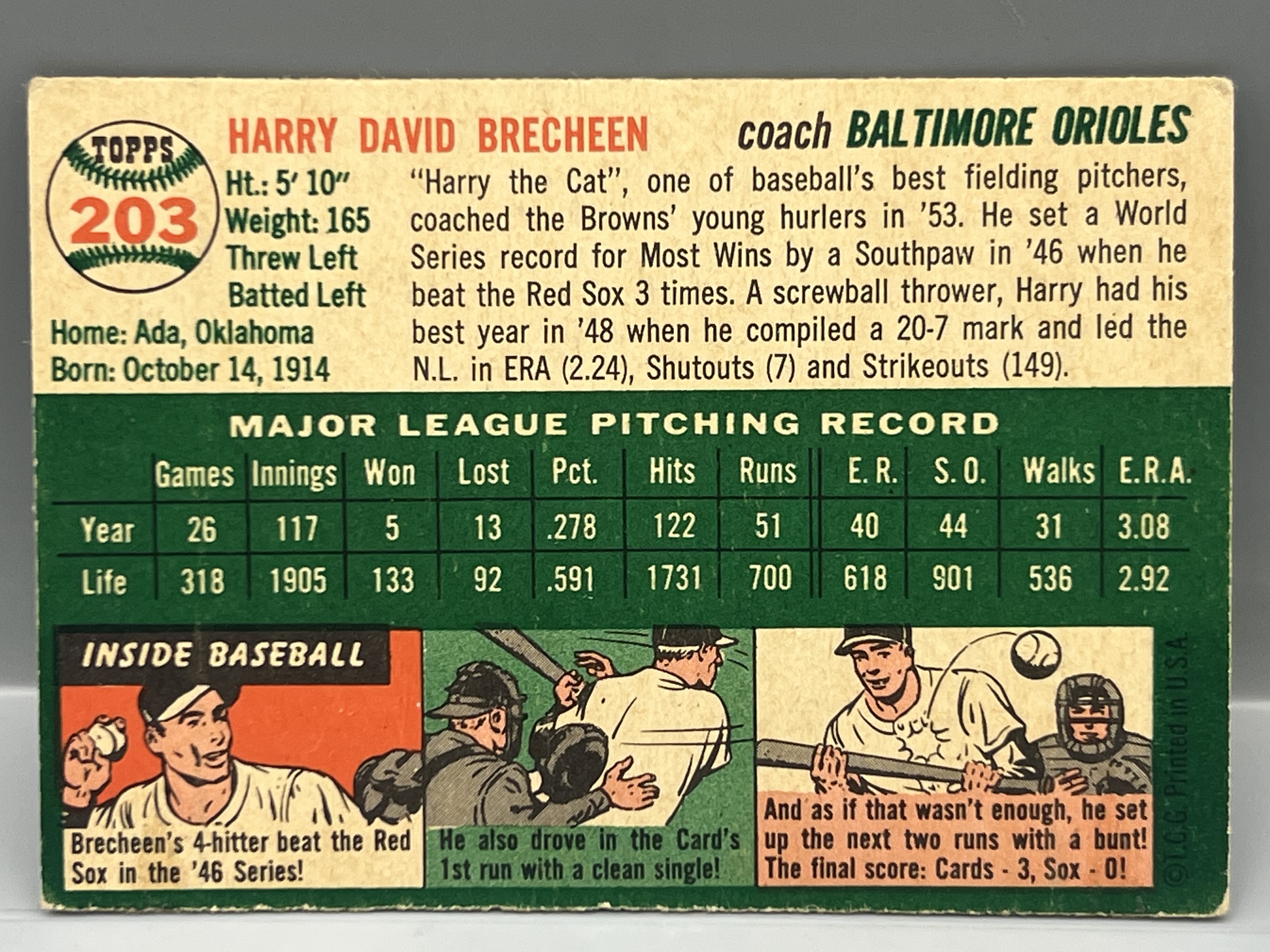 1954 Topps Harry Brecheen #203