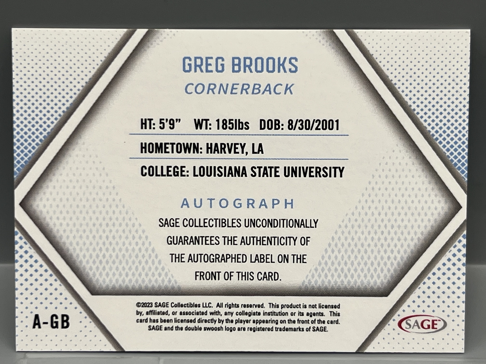 2023 Sage Greg Books Red RC Auto #A-GB