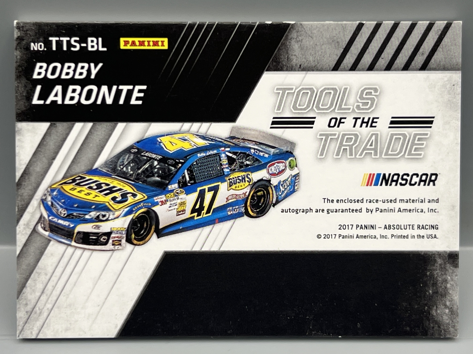 2017 Panini Absolute Racing Bobby LaBonte Tools of The Trade Race Used Patch Auto #/49