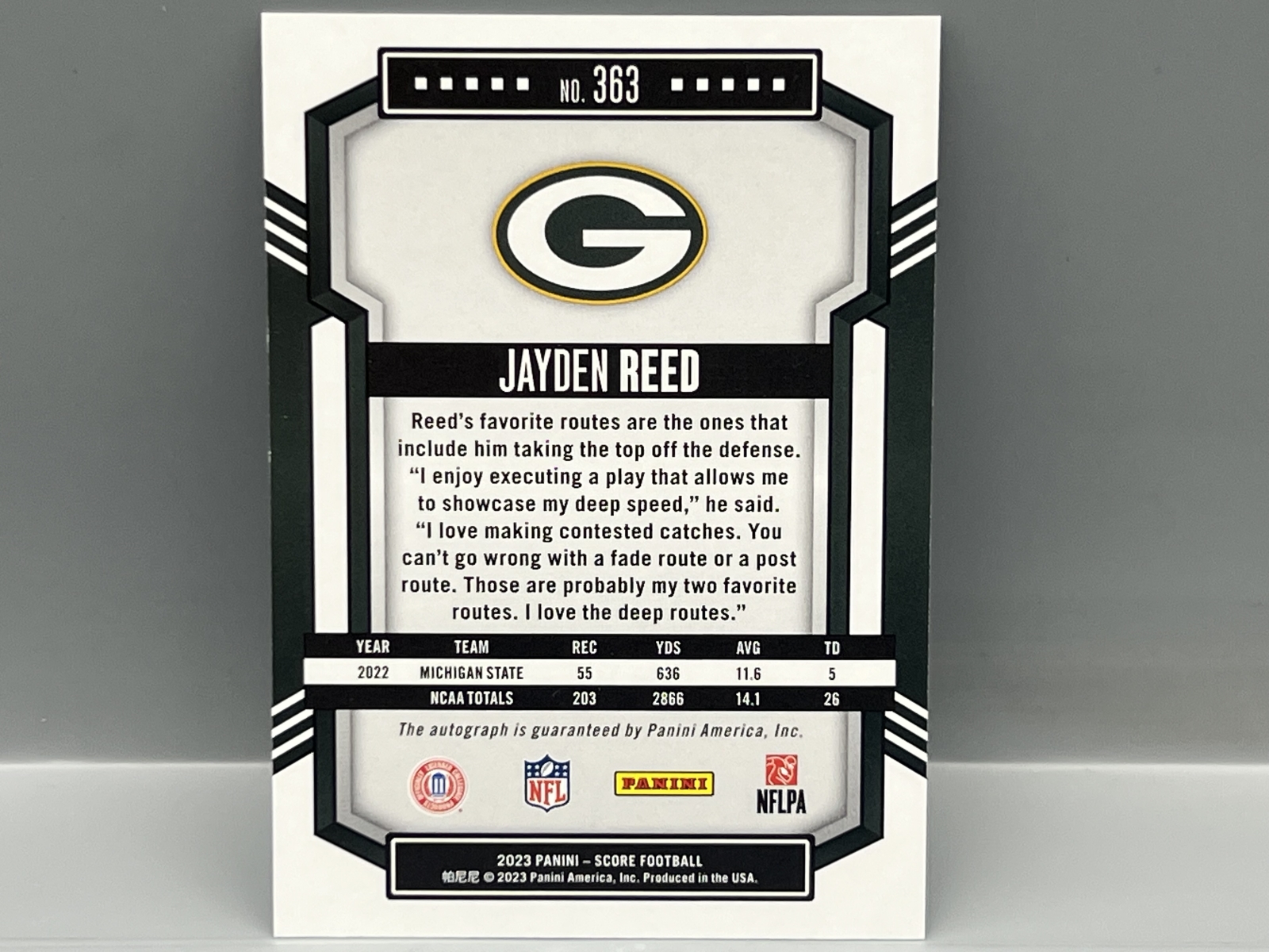 2023 Panini Score Jayden Reed RC Auto #363