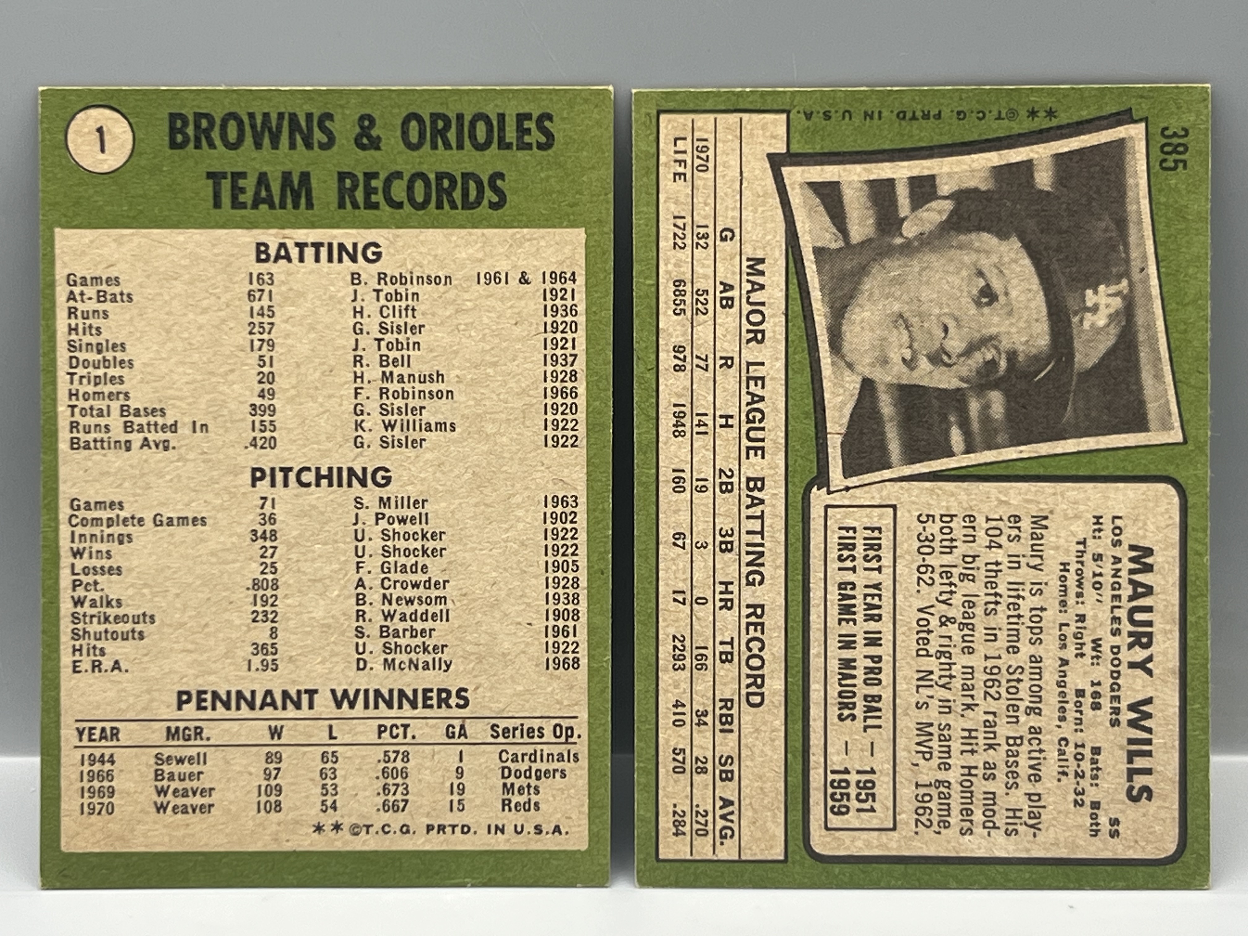 1971 Topps World Champions #1 & Maury Wills #385