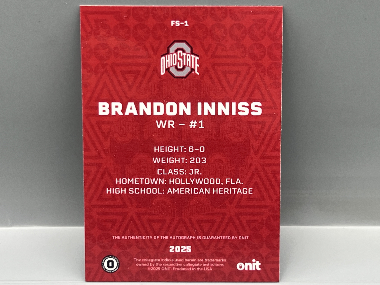2025 Onit Ohio State NIL Brandon Inniss Prospect/RC Auto #/60