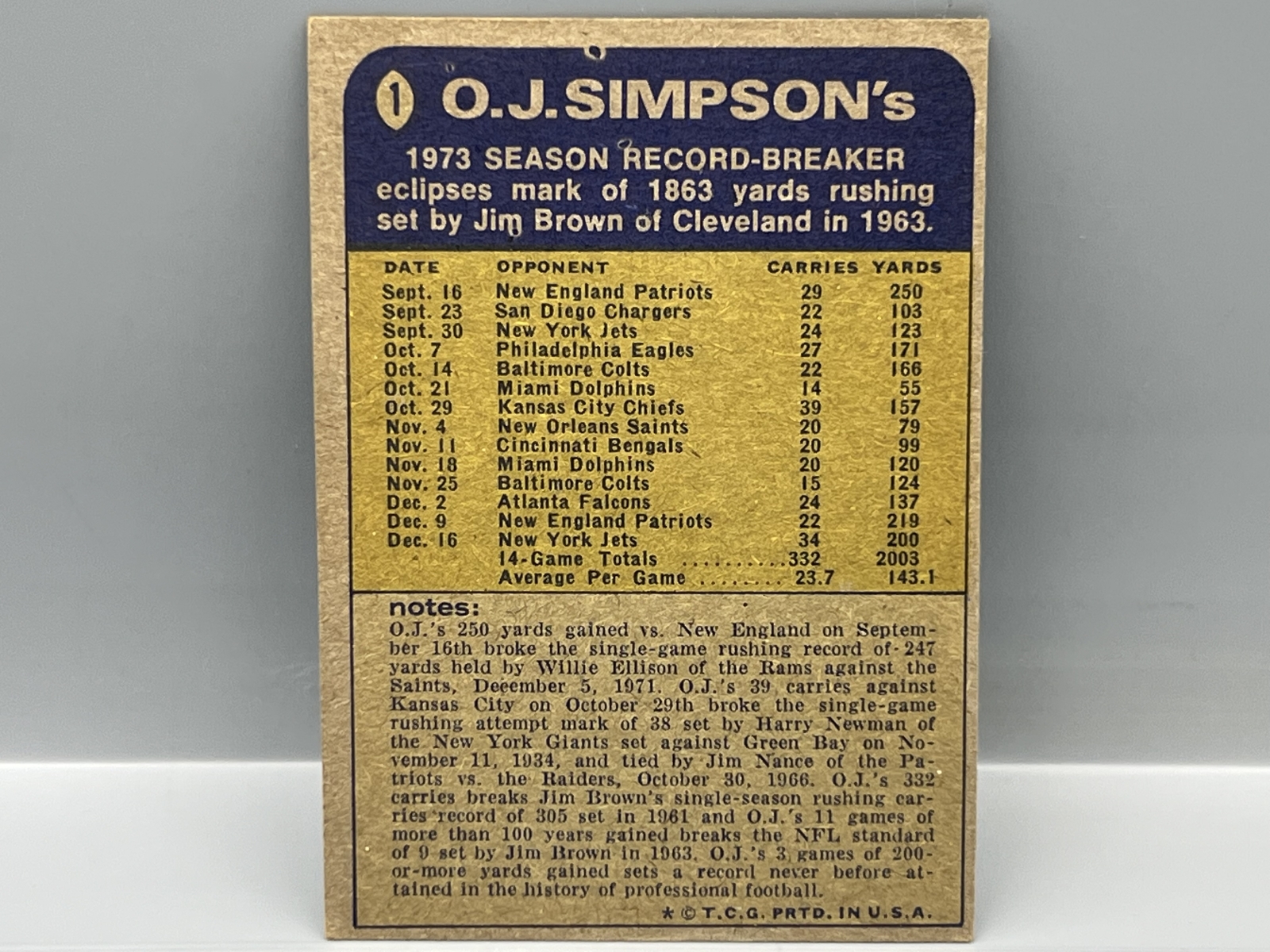 1974 Topps OJ Simpson Record Breaker #1
