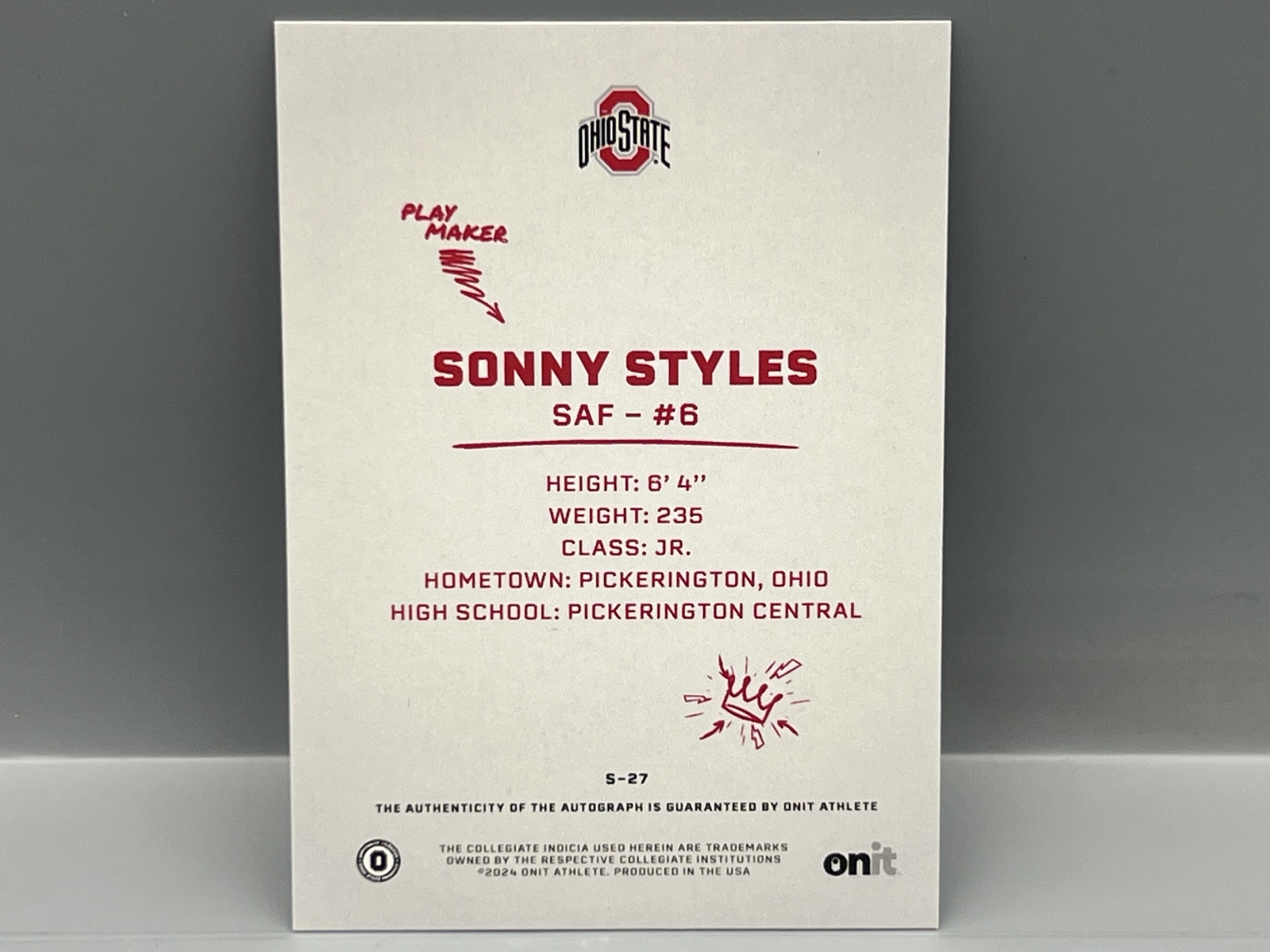 2024 Onit Ohio State NIL Sonny Styles Prospect/RC Auto #/125