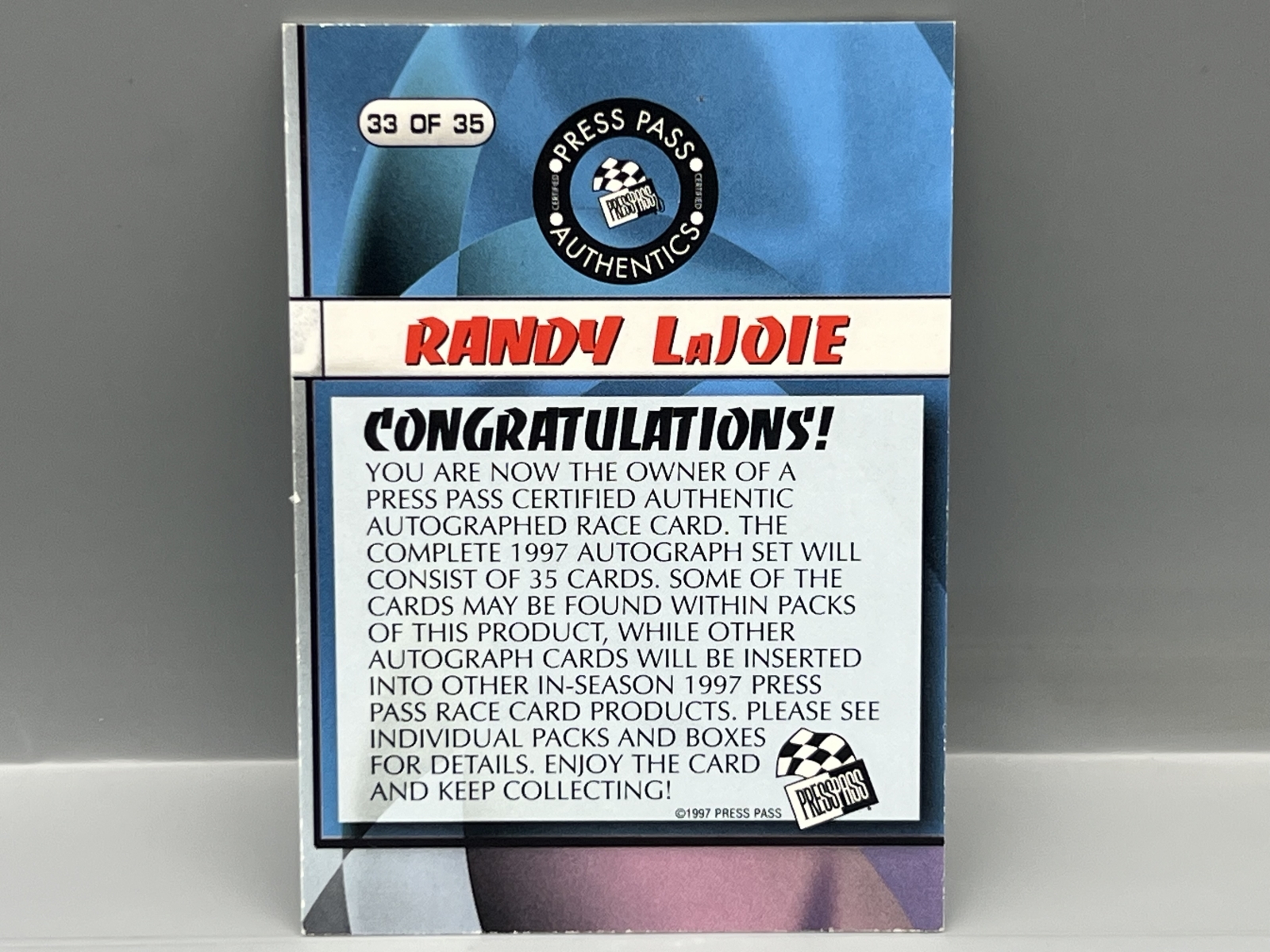 1997 Press Pass Racing Randy Lajoie Pack Pulled Auto #33