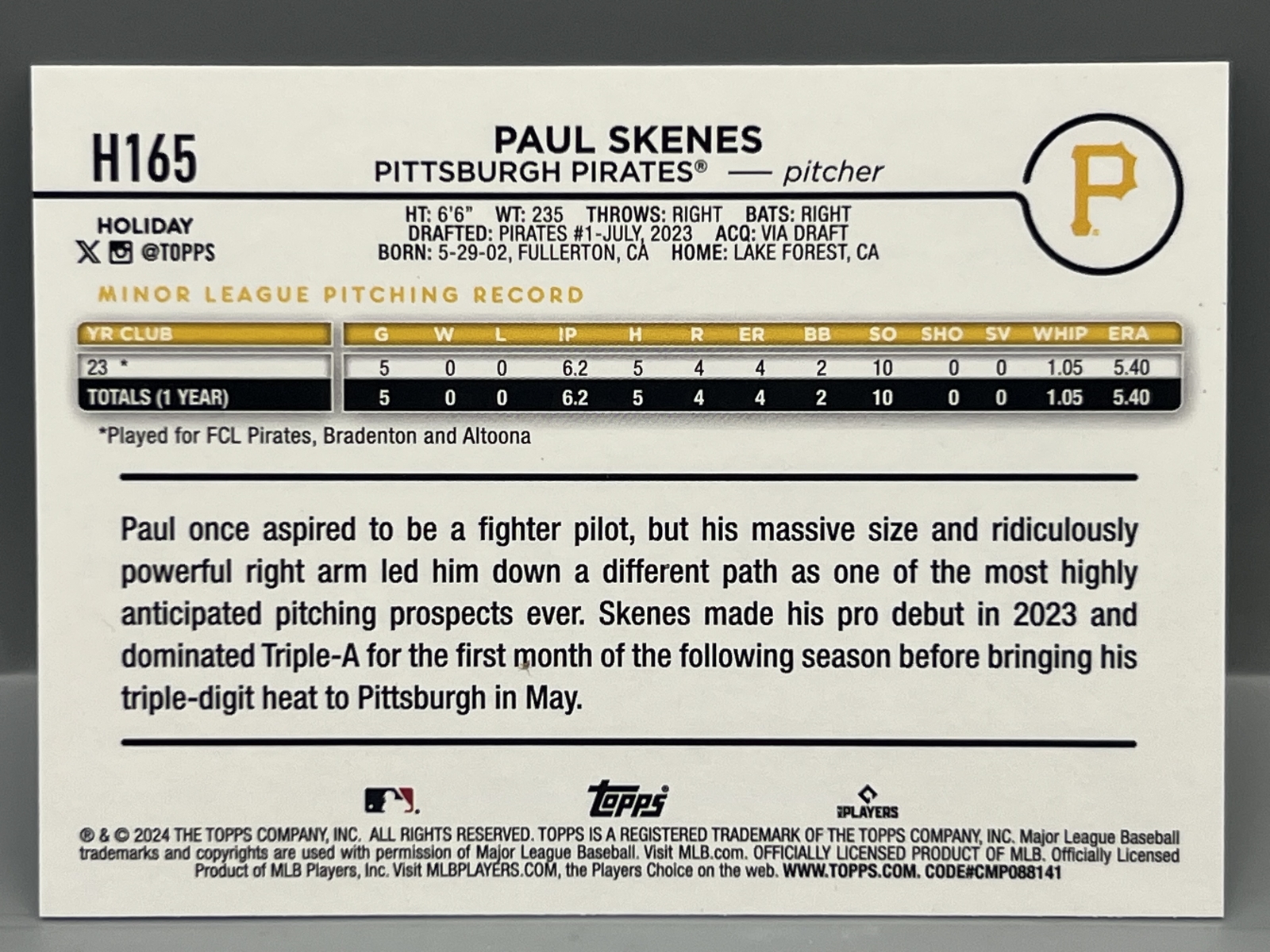 2024 Topps Holiday Paul Skenes RC #H165