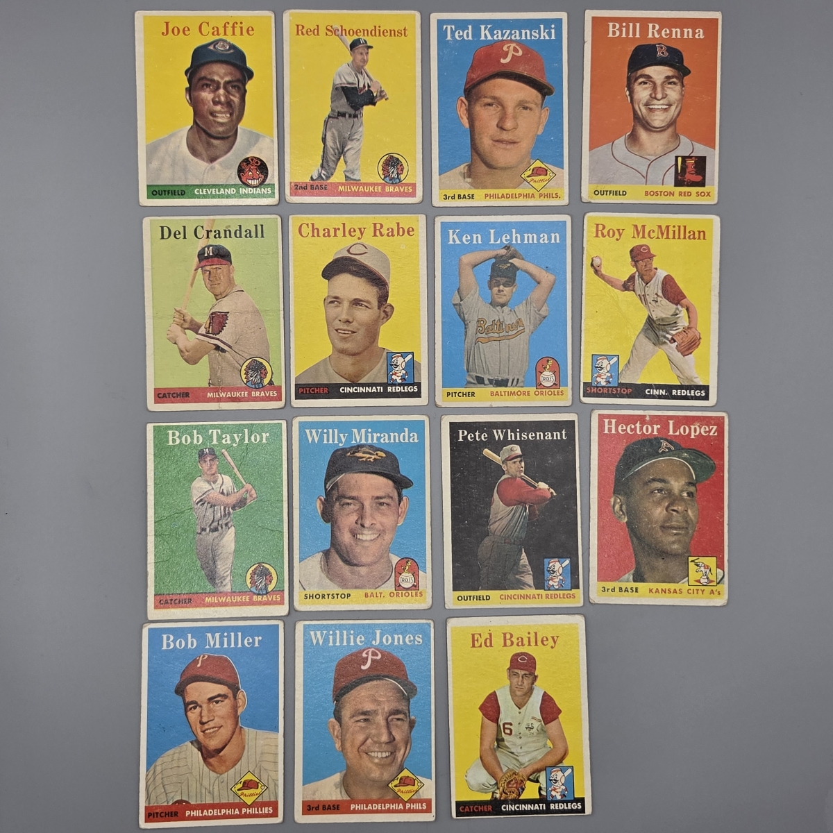 (15) 1958 Topps Baseball Cards Including Schoendienst and Thompson - Mixed Grades