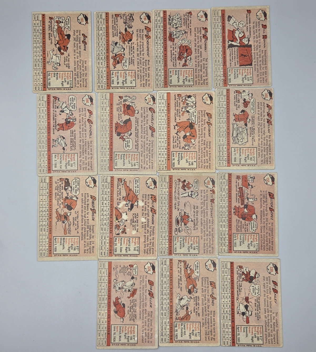 (15) 1958 Topps Baseball Cards Including Schoendienst and Thompson - Mixed Grades