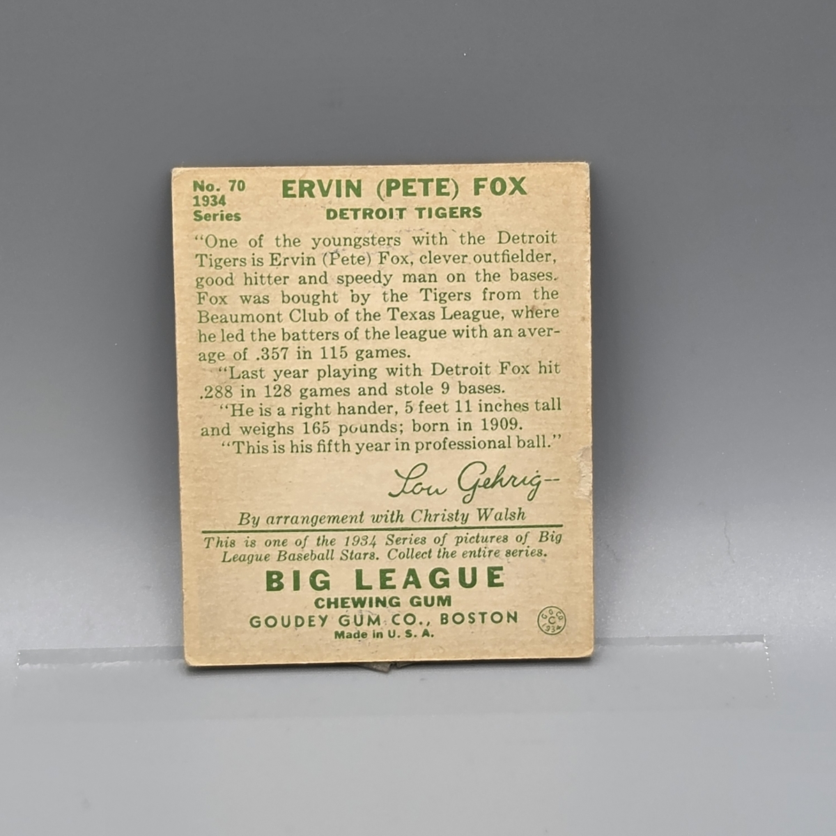 1934 Goudey Pete Fox #70