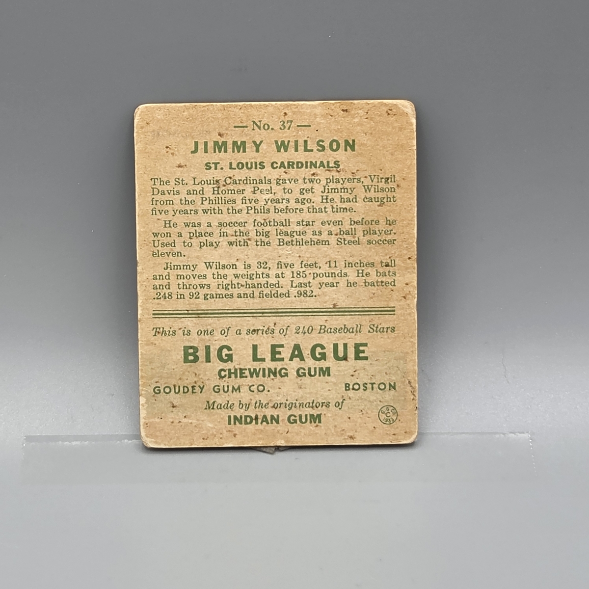 1933 Goudey Jimmy Wilson #37 - Tougher Low Number