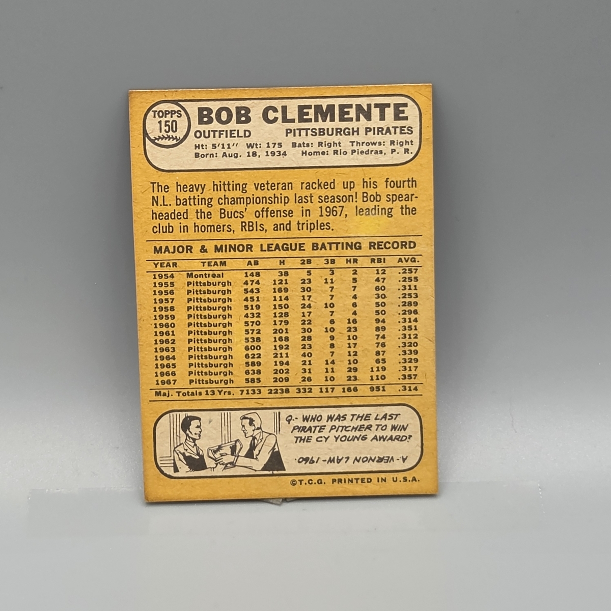1968 Topps Roberto Clemente #150 HOF