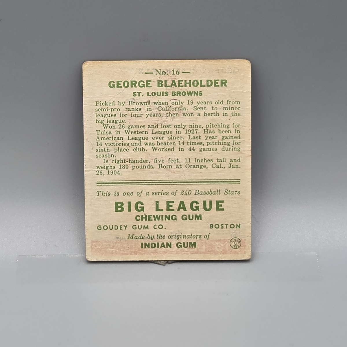 1933 Goudey George Blaeholder #16 Low Number