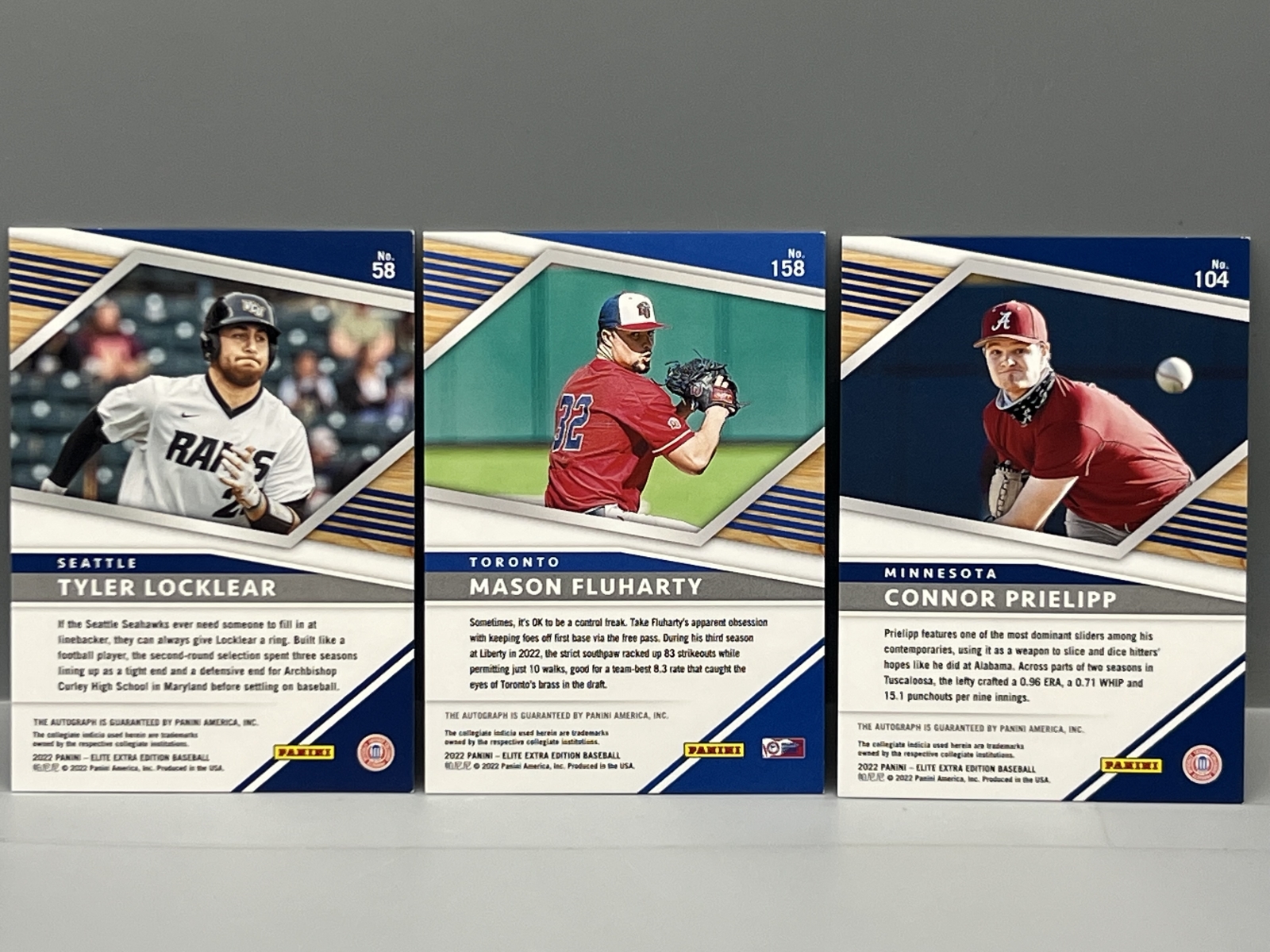 2022 Panini Elite Extra Edition Tyler Locklear, Mason Fluharty, & Connor Prielipp Prospect/RC Autos