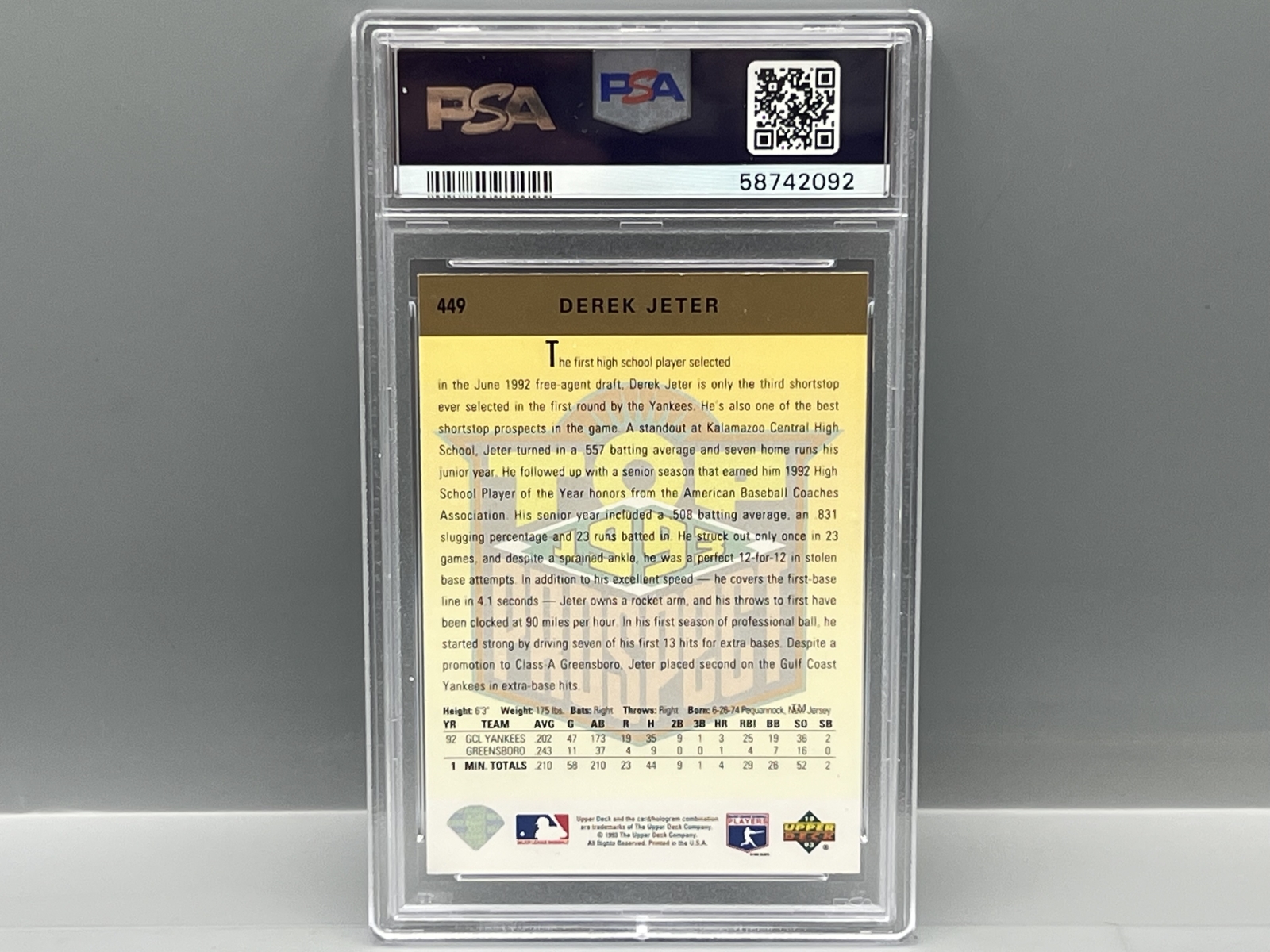 1993 Upper Deck Derek Jeter RC #449 PSA NM-MT 8