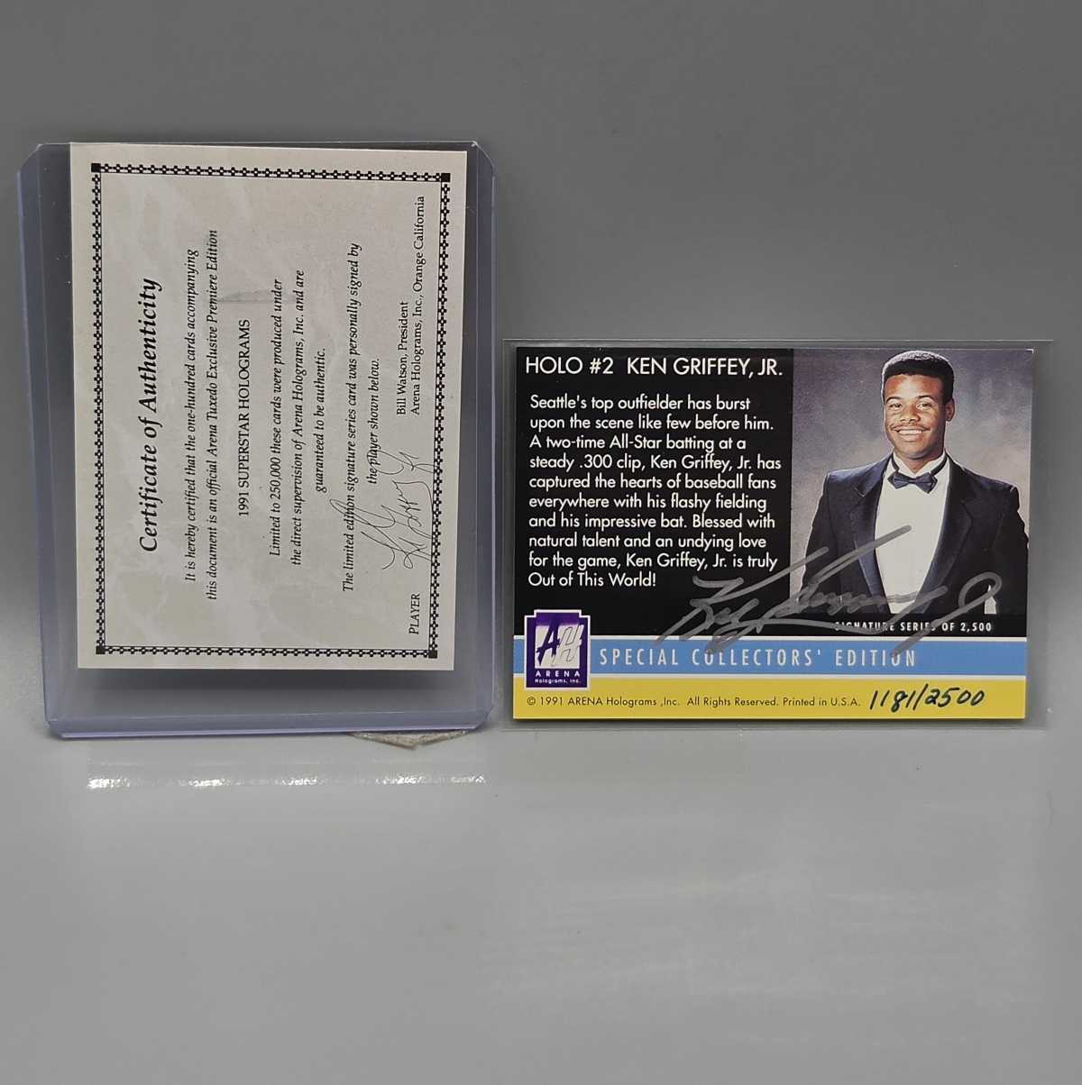 1991 Arena Holograms Ken Griffey Jr. On Card Auto 1181/2500 HOF