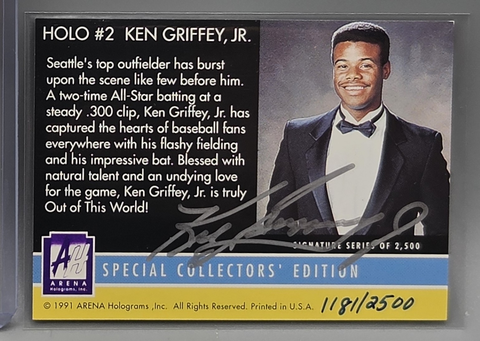 1991 Arena Holograms Ken Griffey Jr. On Card Auto 1181/2500 HOF